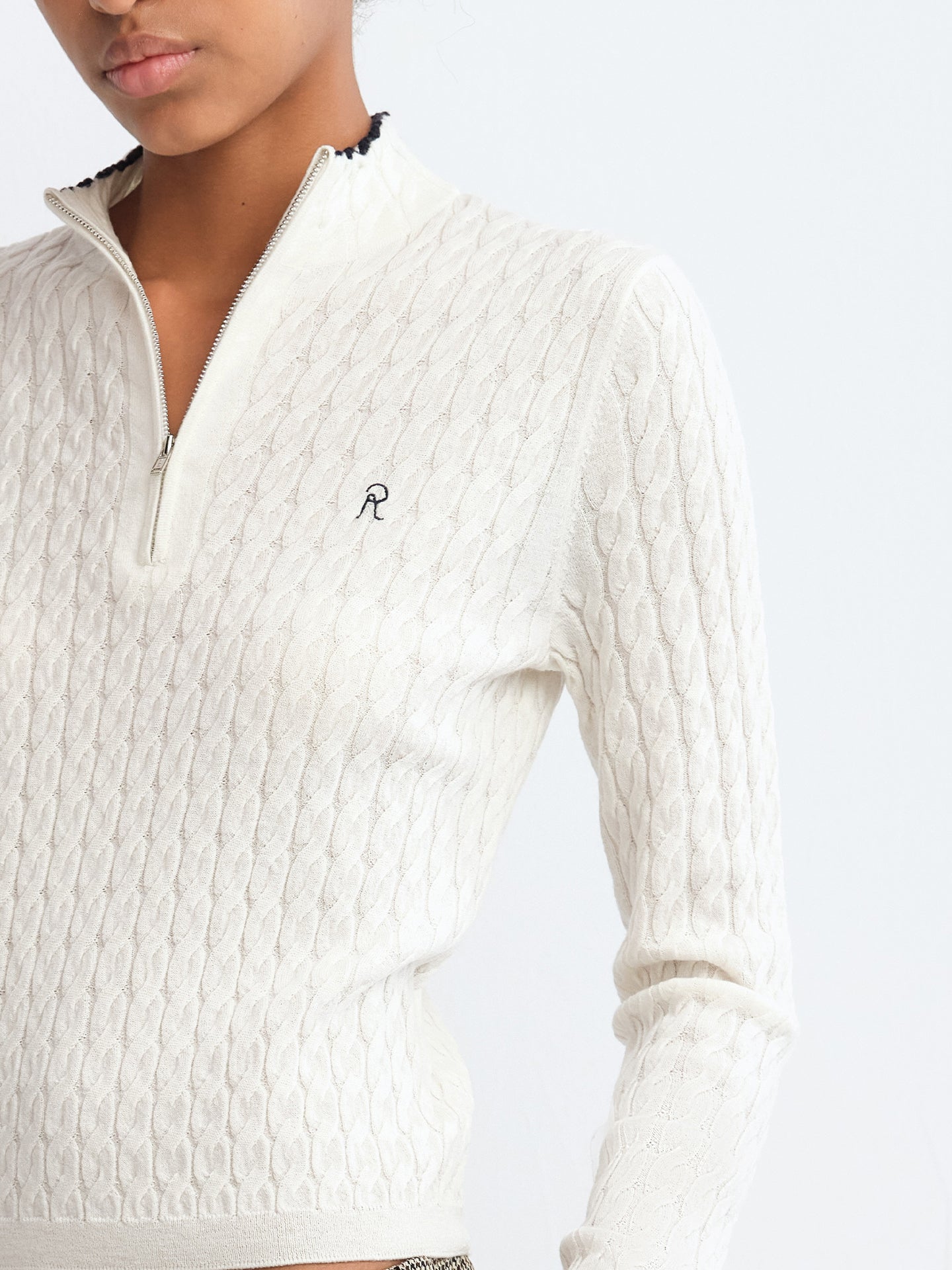 Colorblock Half-Zip Cable Knit Cardigan