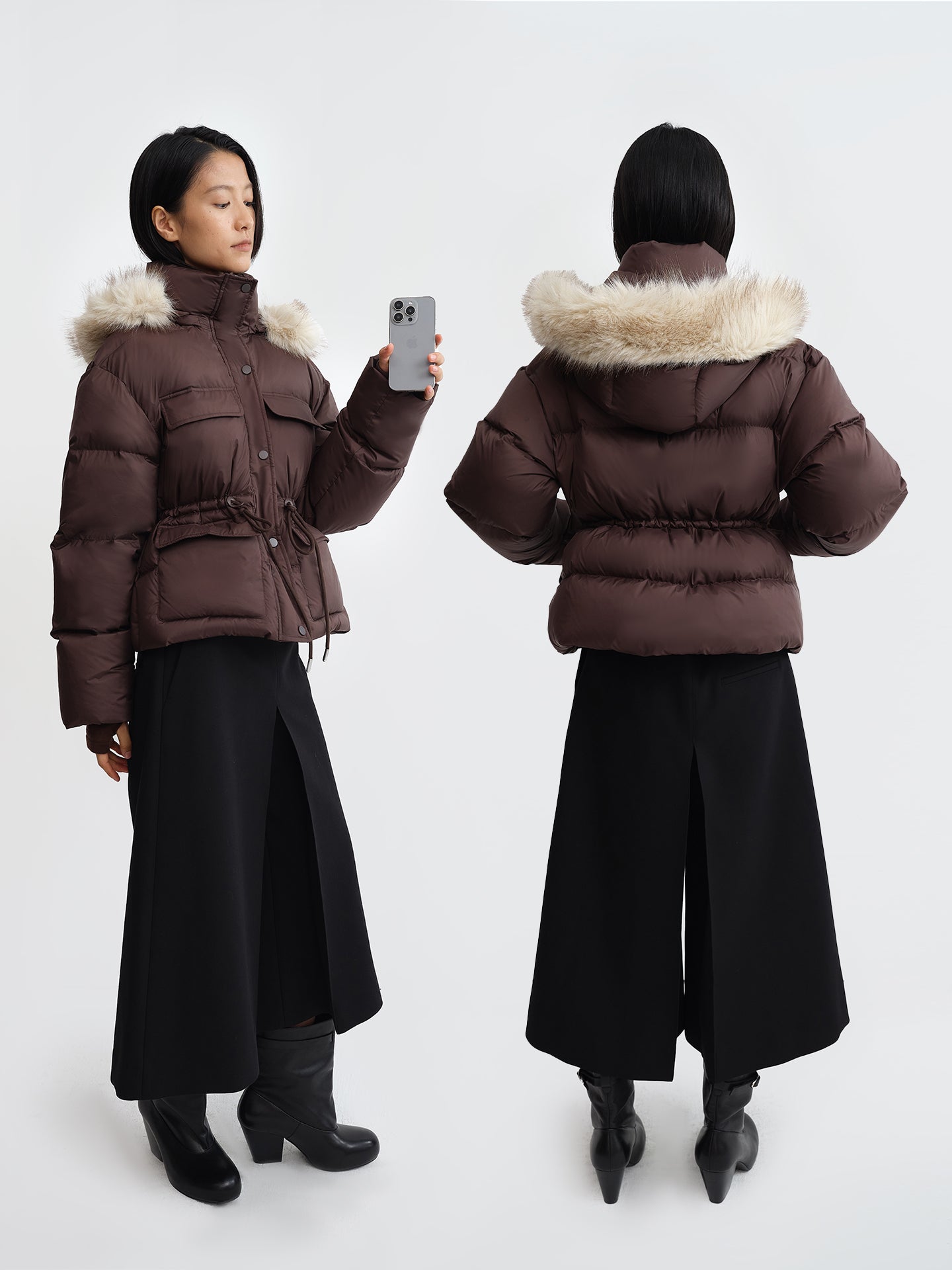 Detachable Hood Fitted Cropped Down Jacket