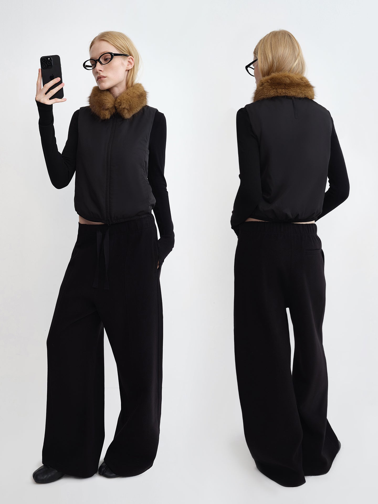 Detachable Fur-Collar Puffer Vest