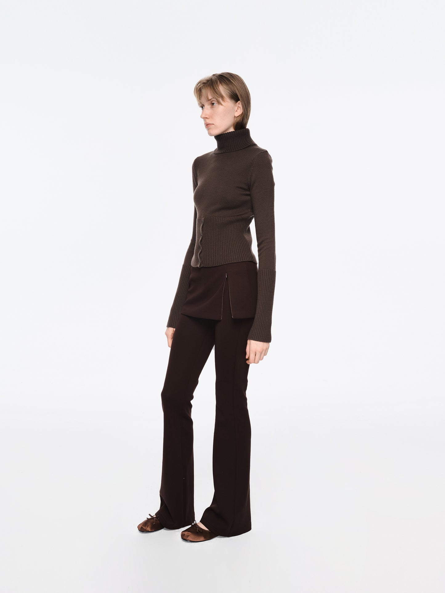 The Half-button High Neck Wool Top