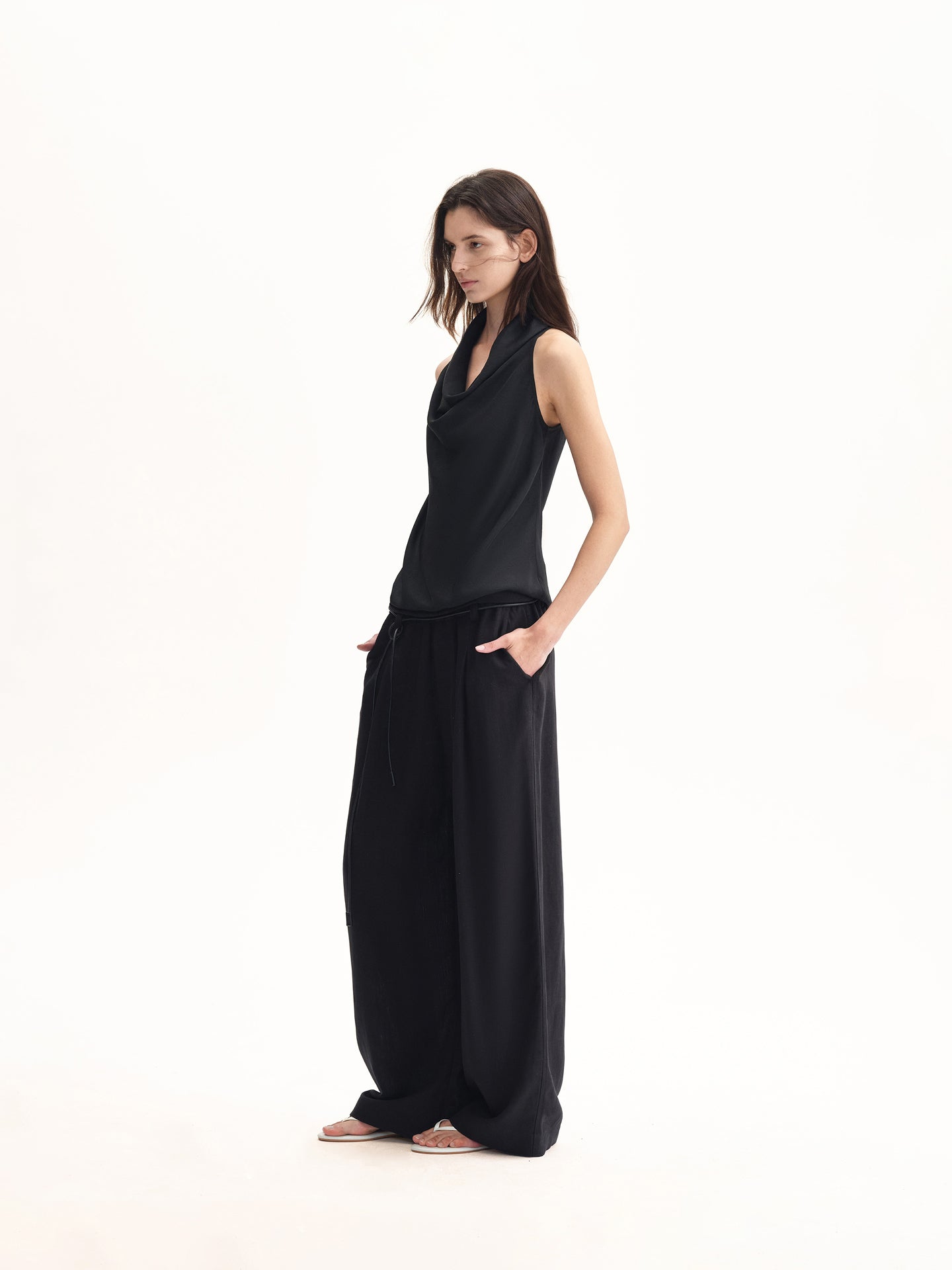 “Soft Flow” Draped Cowl-neck Top