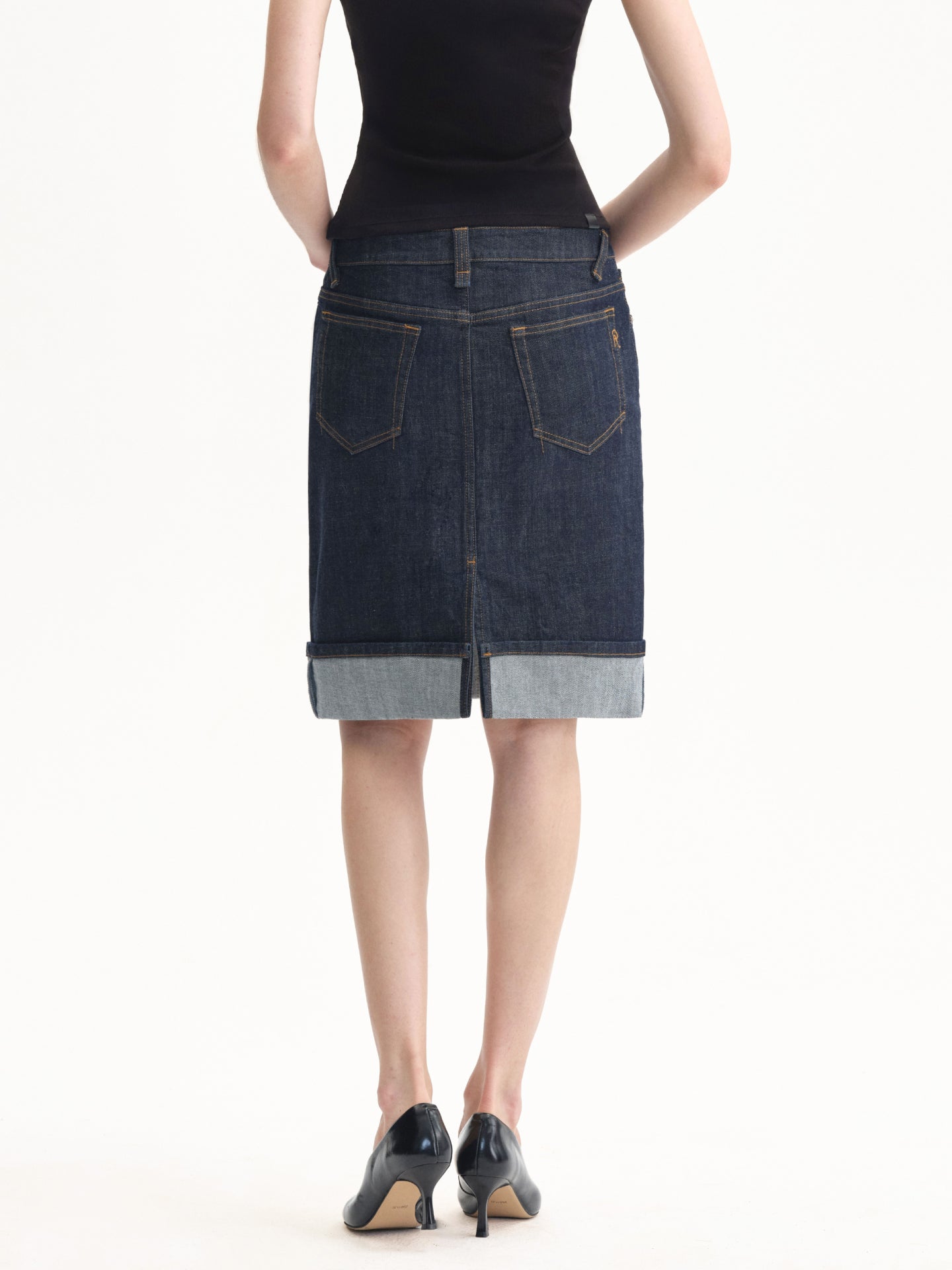 “Classique” Rolled-hem Raw Denim Skirt