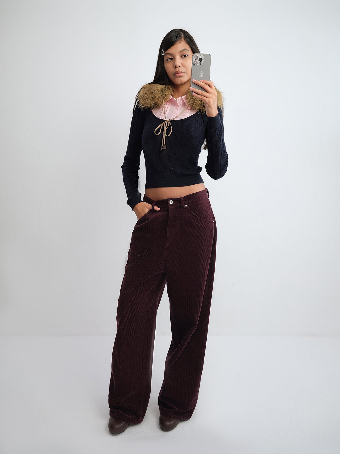 Tie-Front Faux Fur Collar Scarf