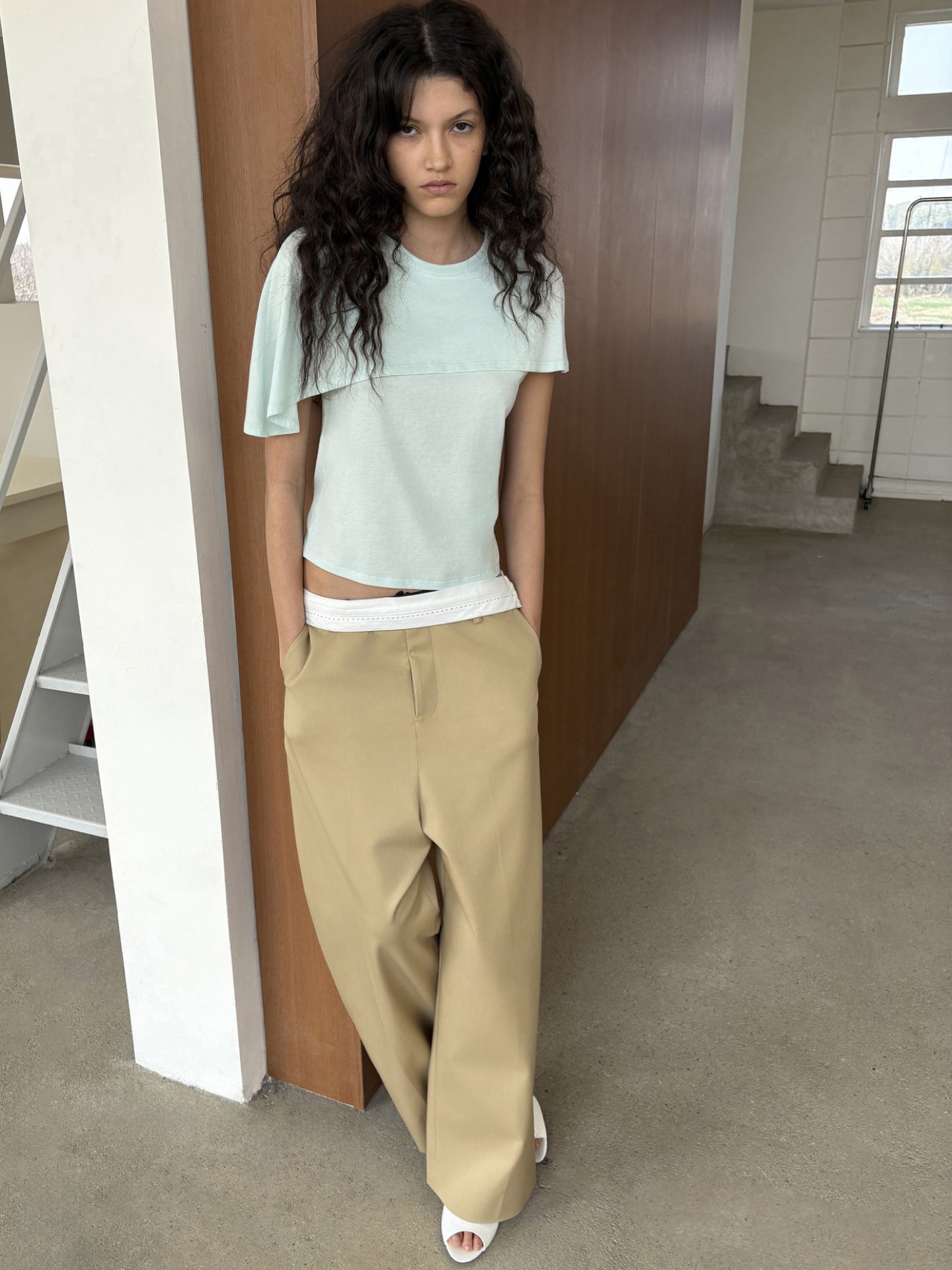 “Dandy” Fold-over Waist Wide-leg Pants