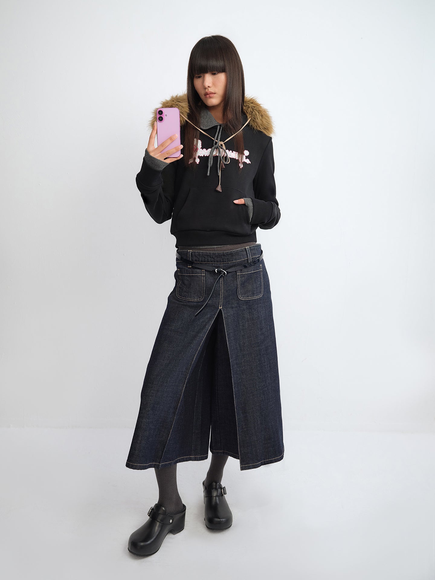 Polka Dot Puppy Print Cropped Hoodie