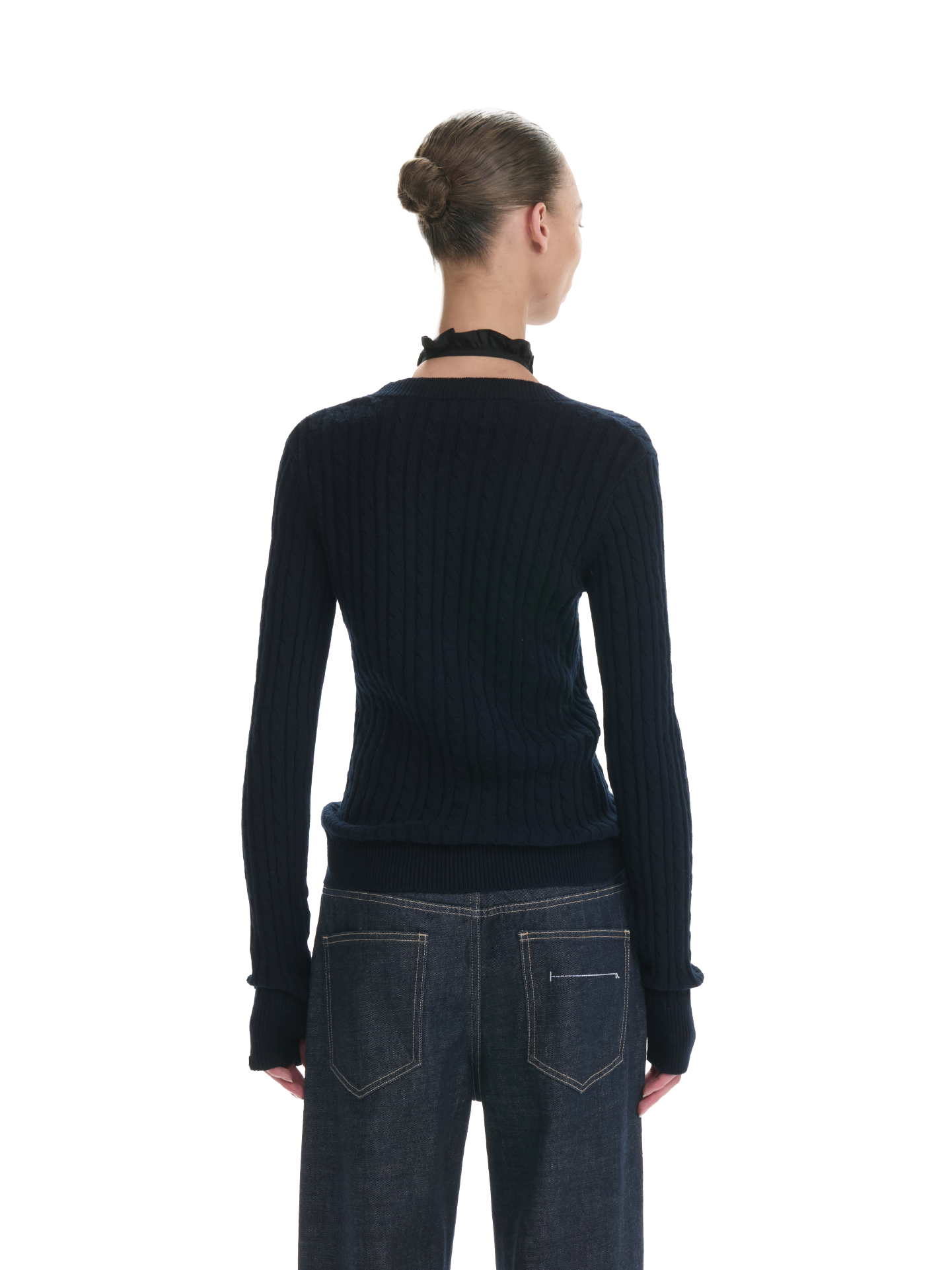 V-Neck Slim Cable Knit Top