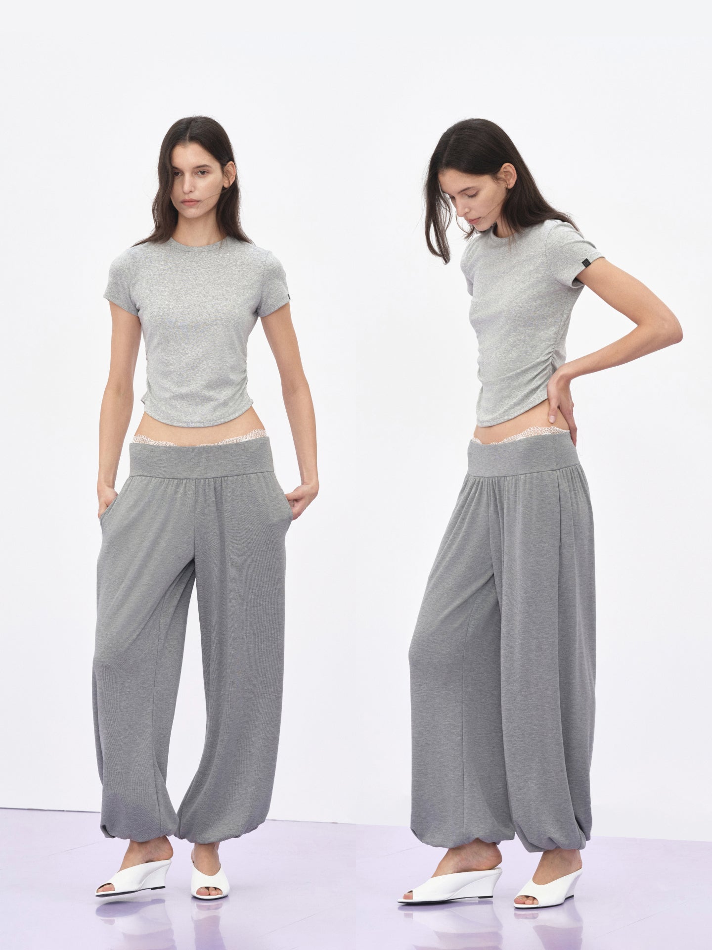 Crewneck Ruched Slim T-shirt