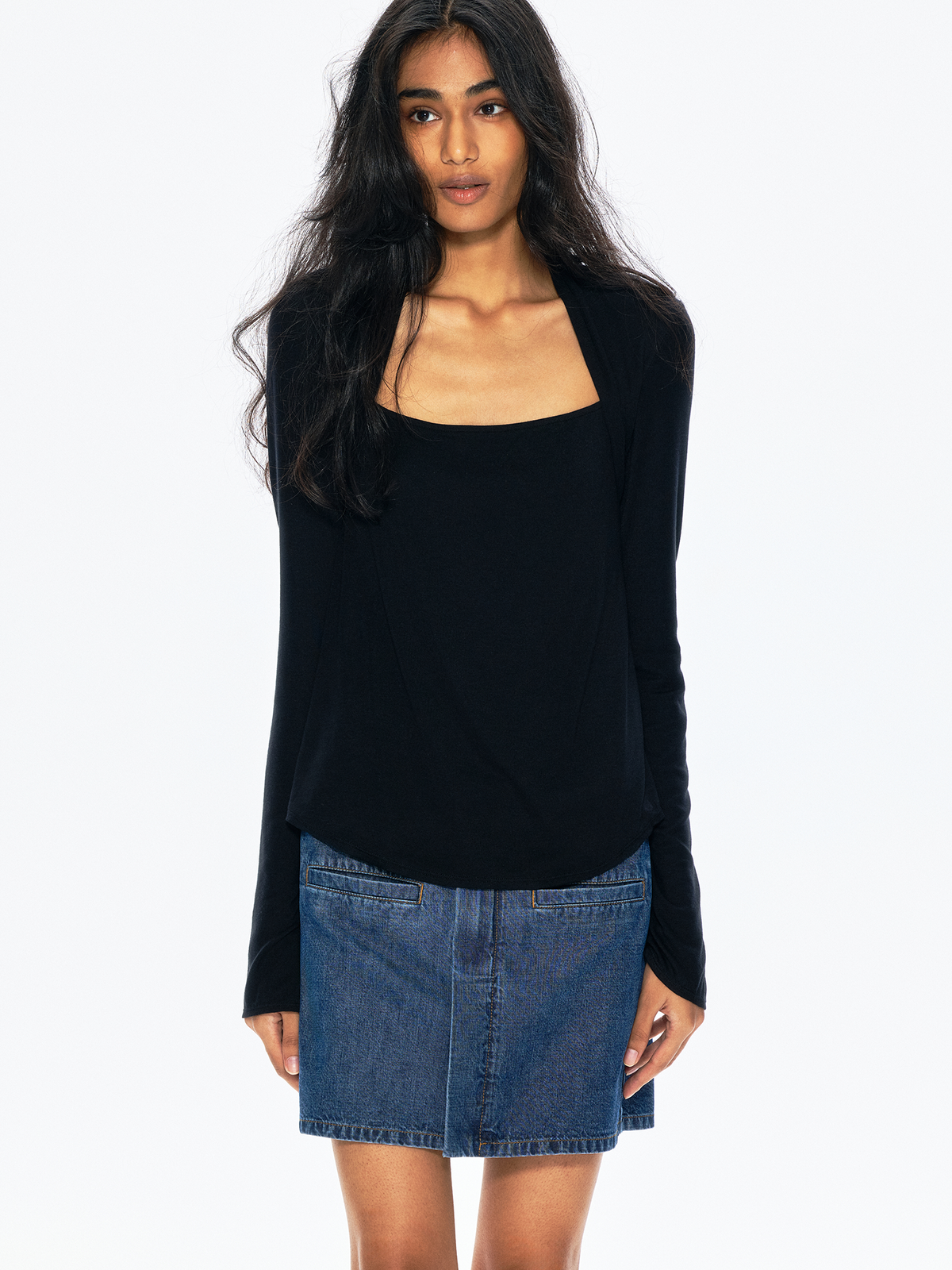 Flattering Faux Layered Sleeve Detail Knit Top