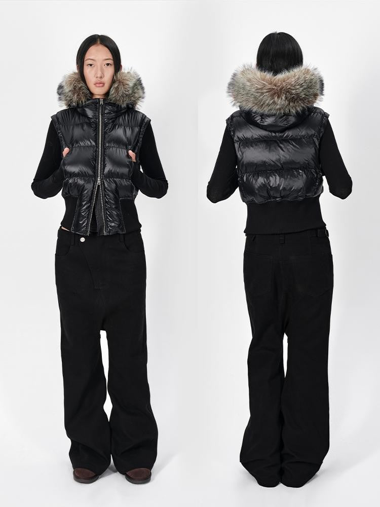 Detachable-Sleeve Fitted Cropped Down Jacket
