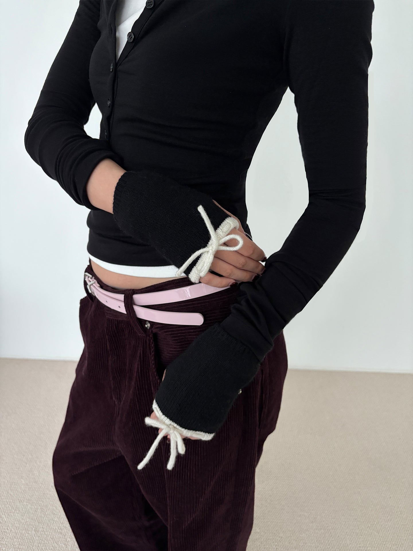 2-in-1 Bow Knit Cashmere Gloves