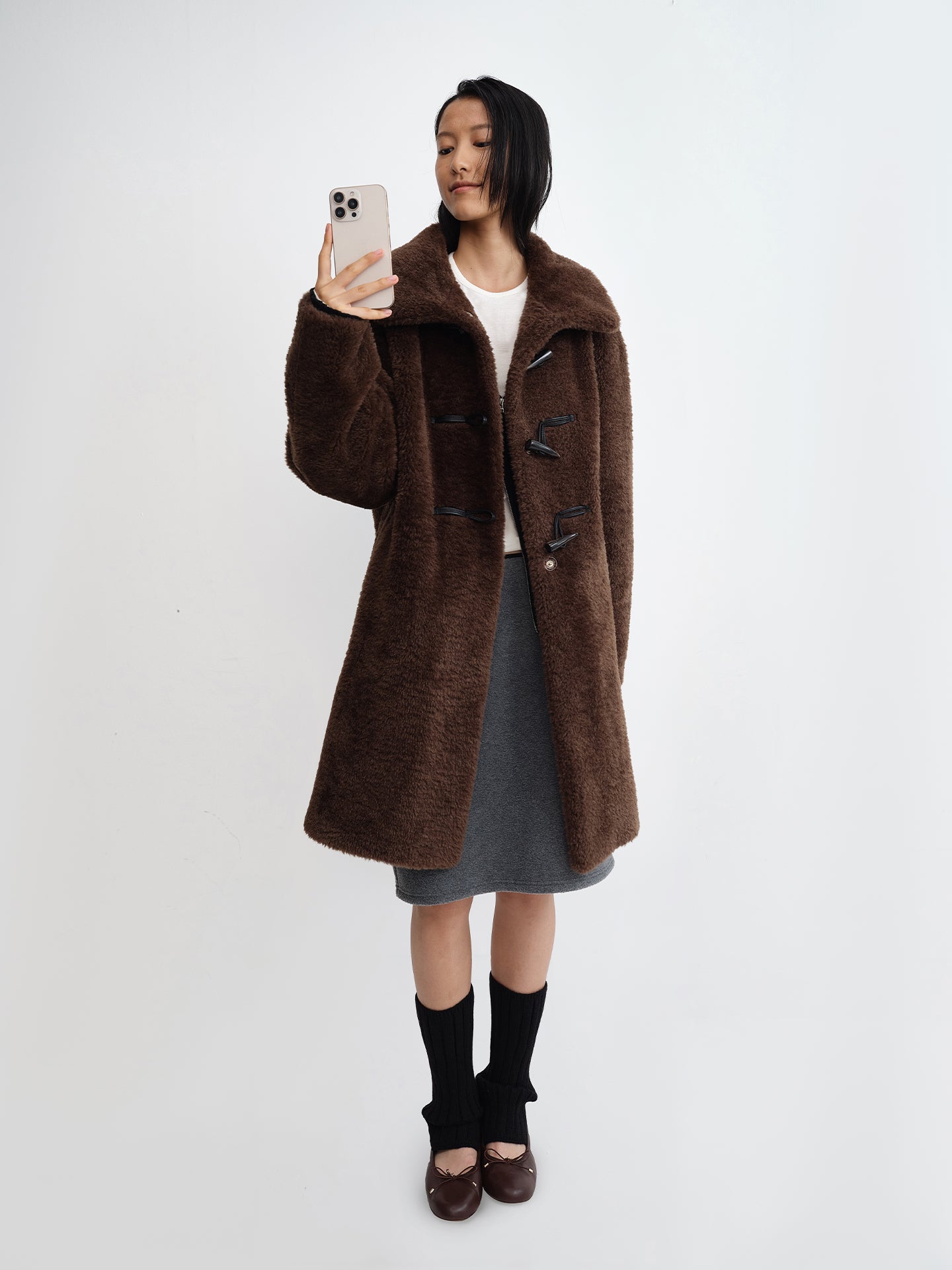 Duffle Foldover Collar Shearling Coat