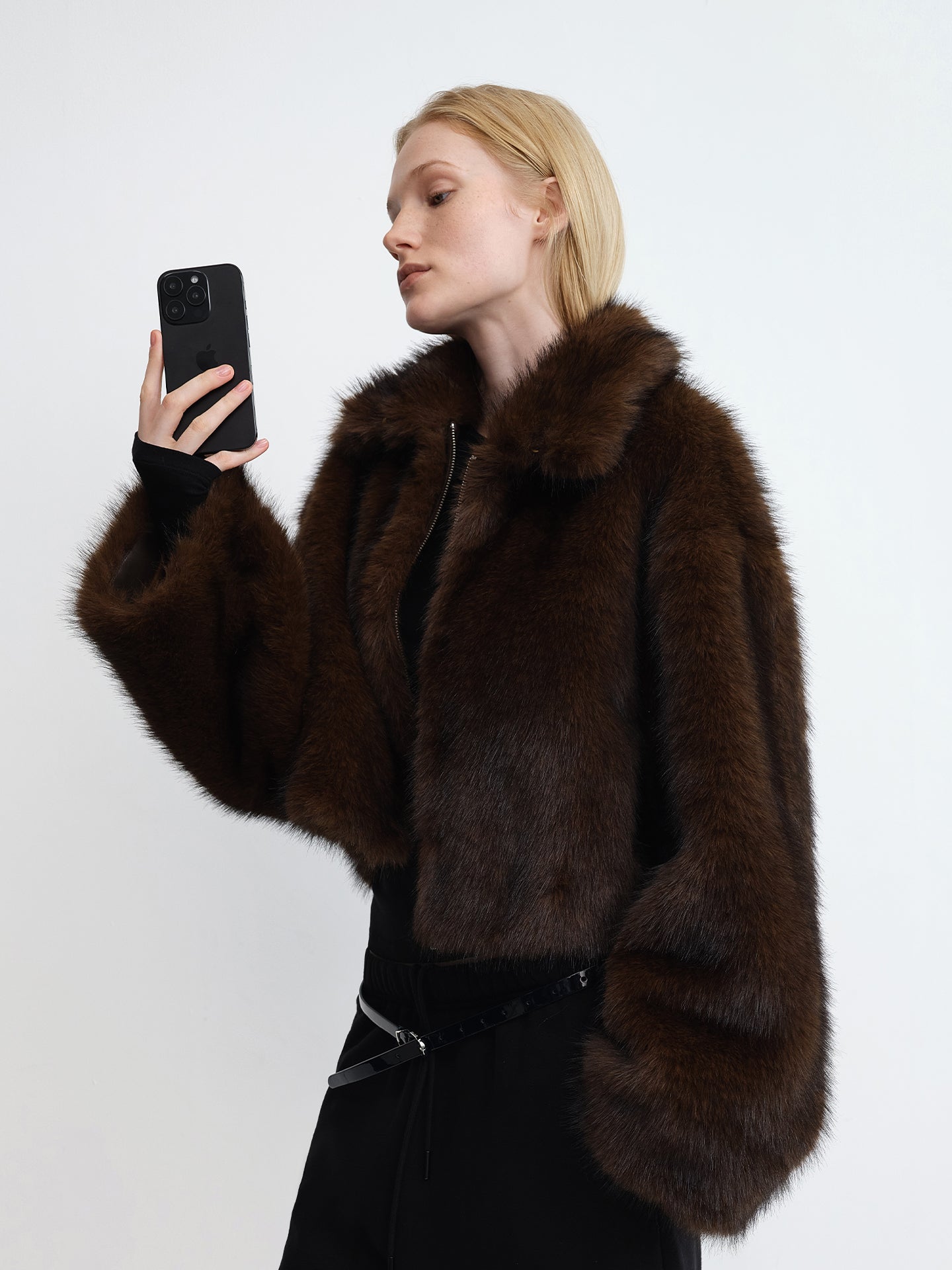 Suede-Lined Cropped Faux Fur