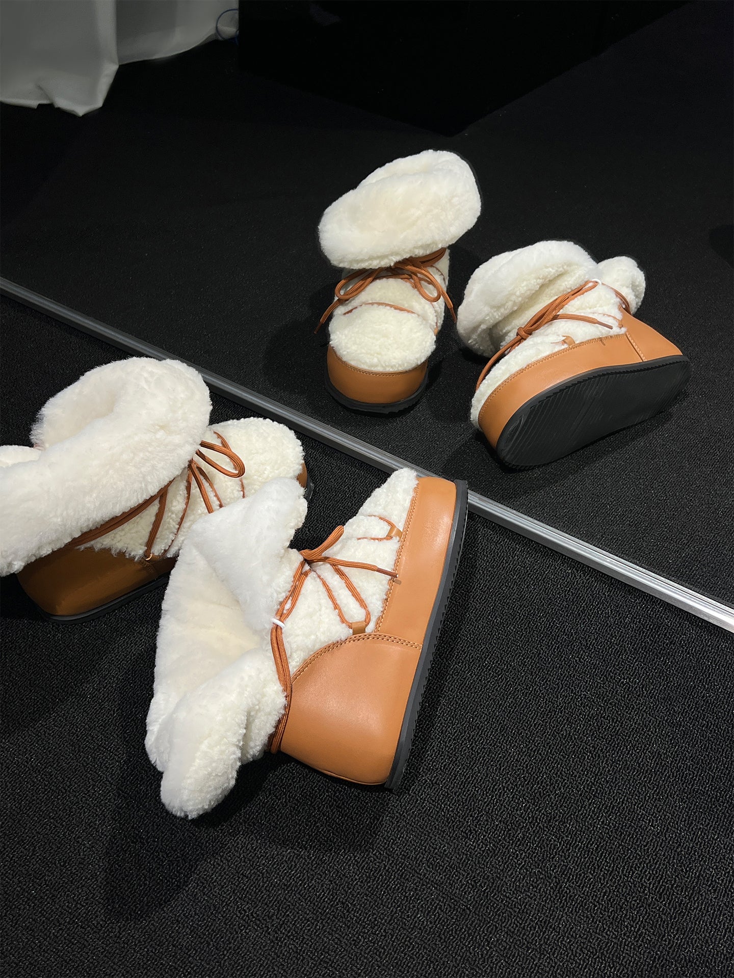 PONI Platform Fur Lace-Up Boots