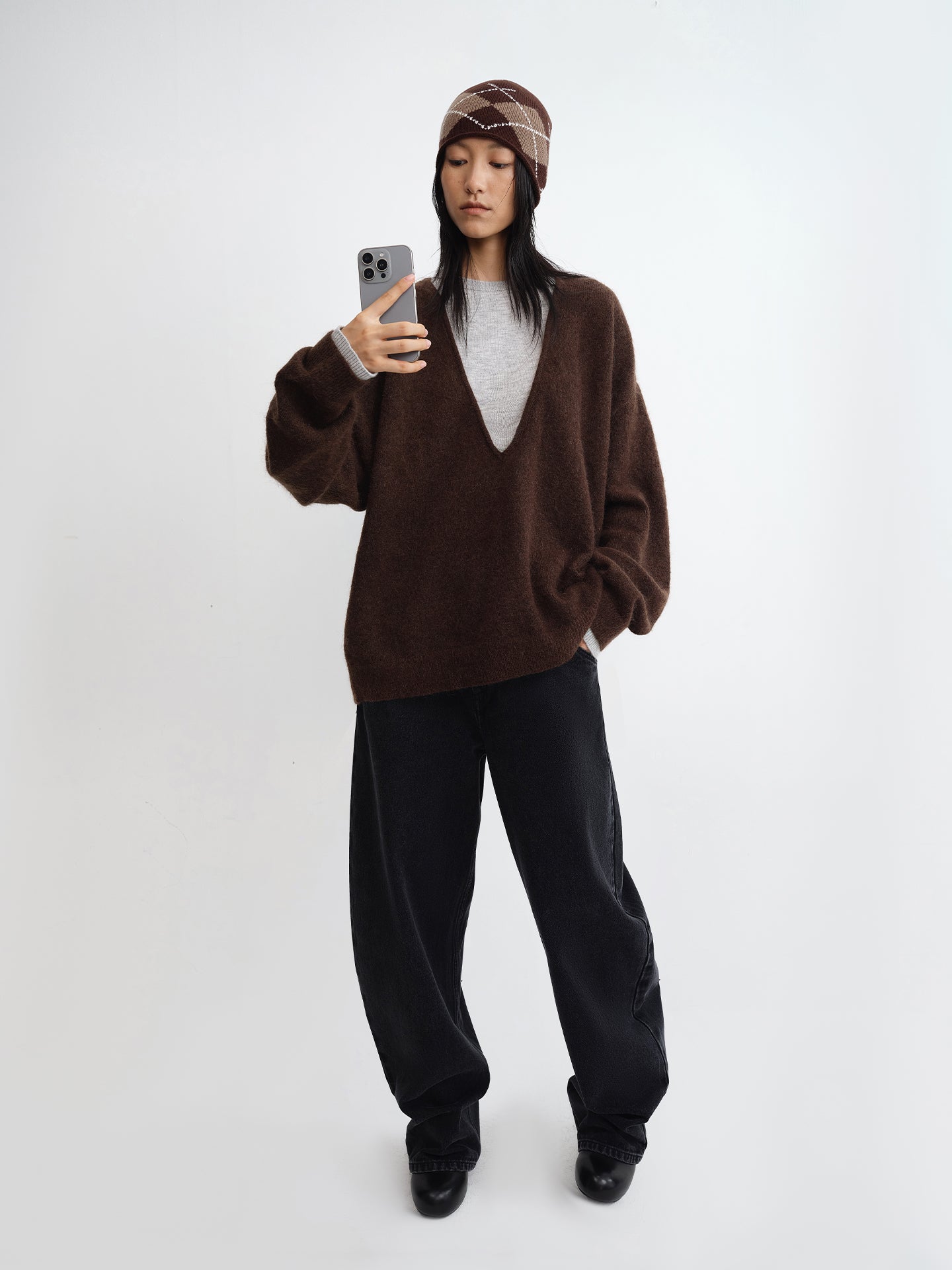 Deep V-Neck Mohair Oversized Jumper