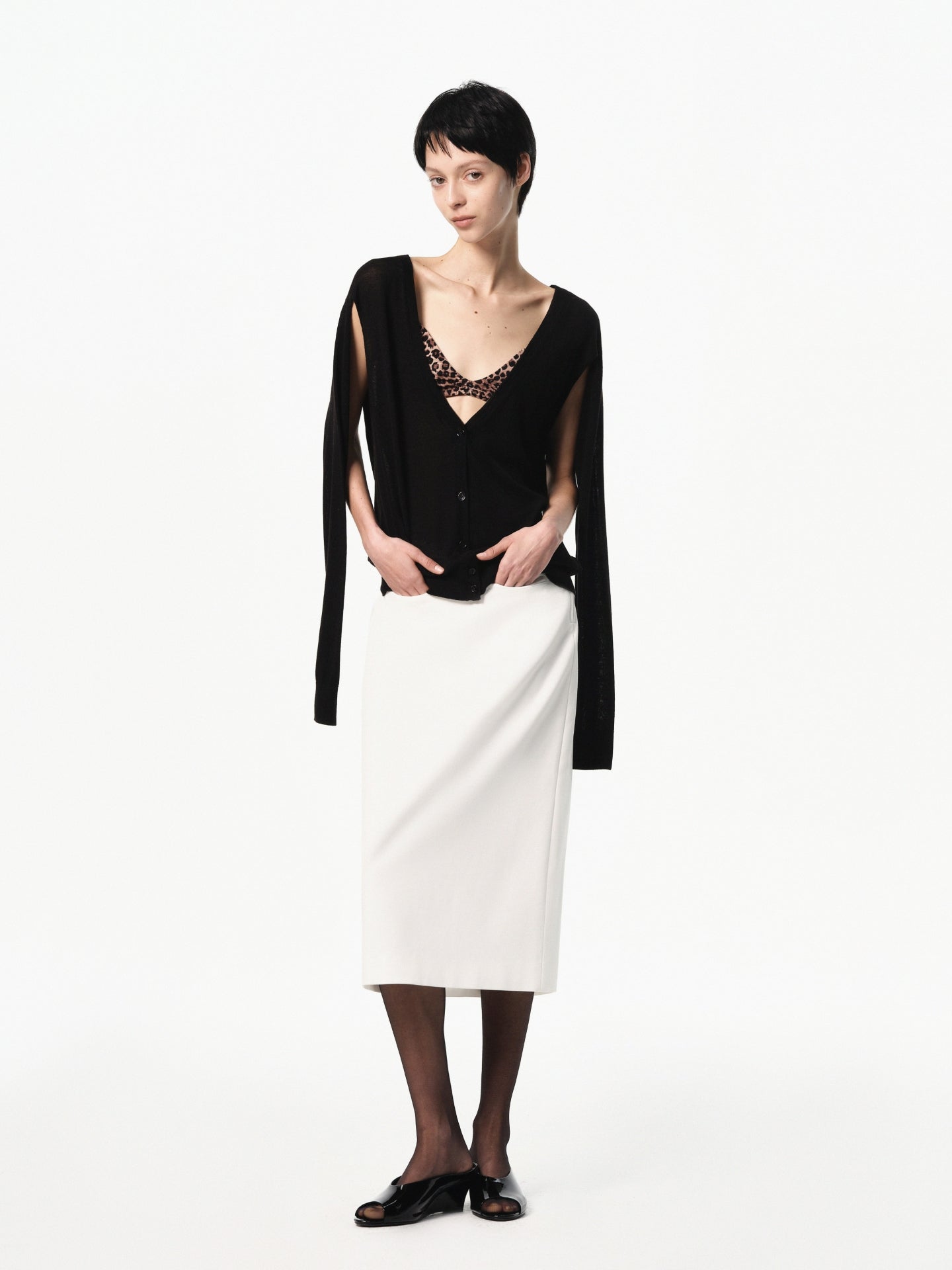 “Poise” Sculpted V-neck Knit Cardigan