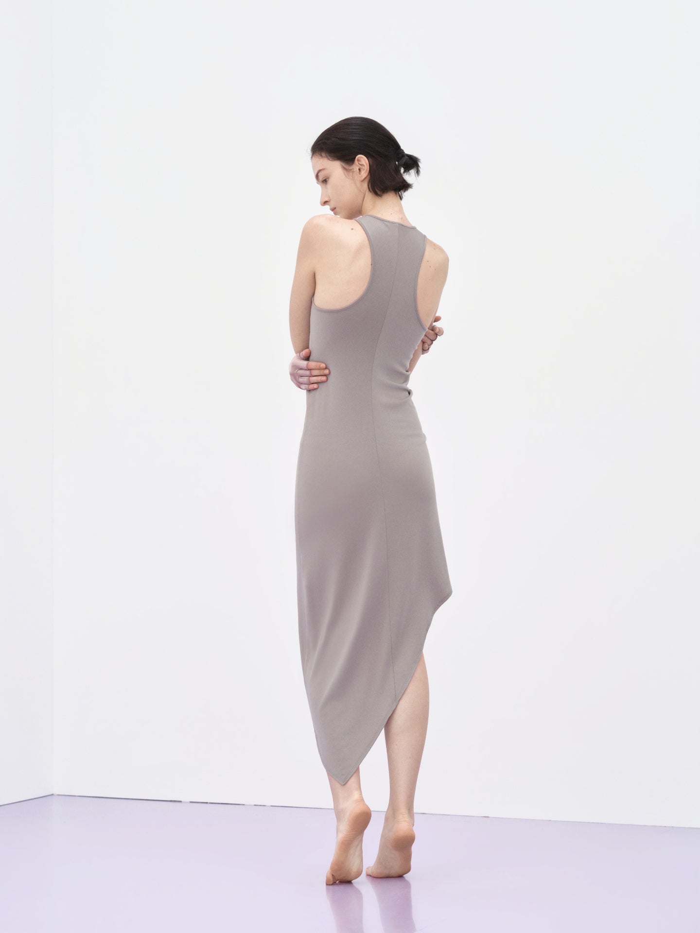 Draped Asymmetric Midi Dress