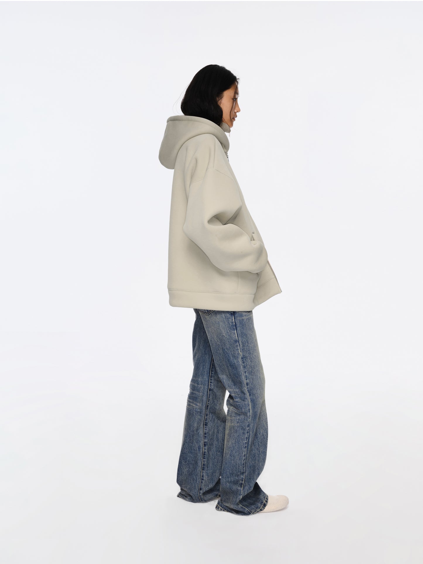 The Shearling-Lined Zip Up Hoodie / The Fleece Skirt (Oat)
