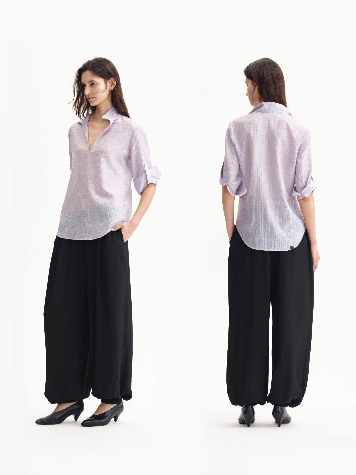 “Haze” Textured Stripe Sailor-collar Shirt