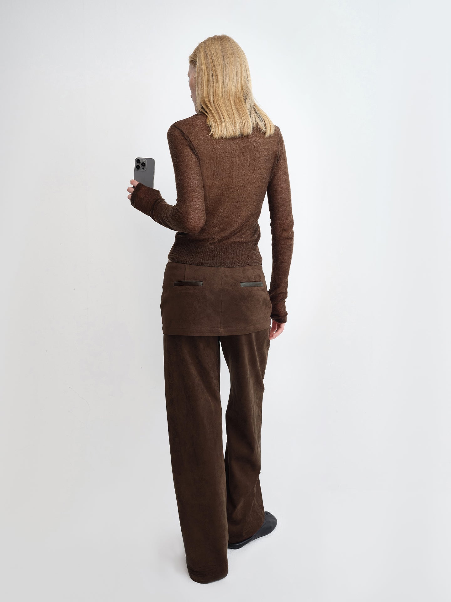 羊驼毛网眼高领针织上衣