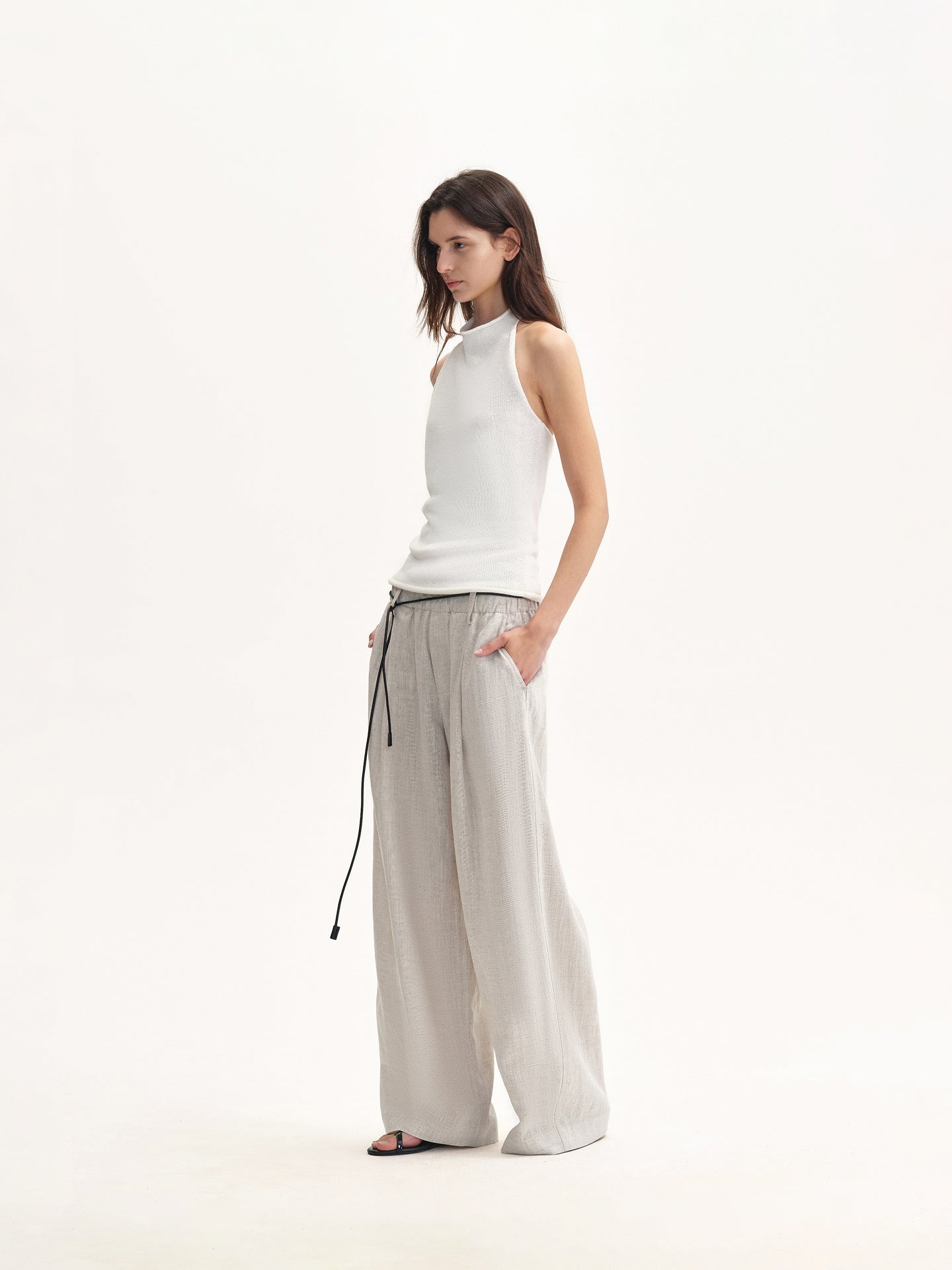 “Holiday Mood” Linen Knit Open-back Top