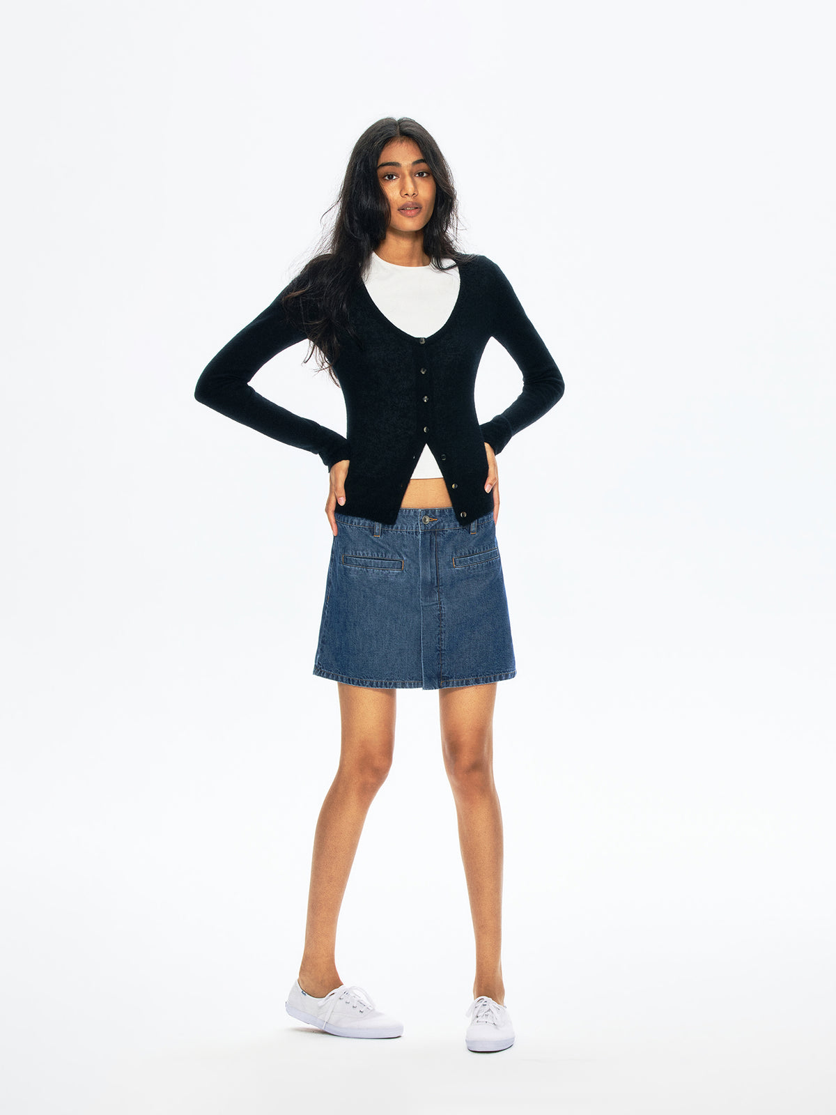 “Mist” Cashmere-Silk Blend U-Neck Waist-Defined Knit Cardigan