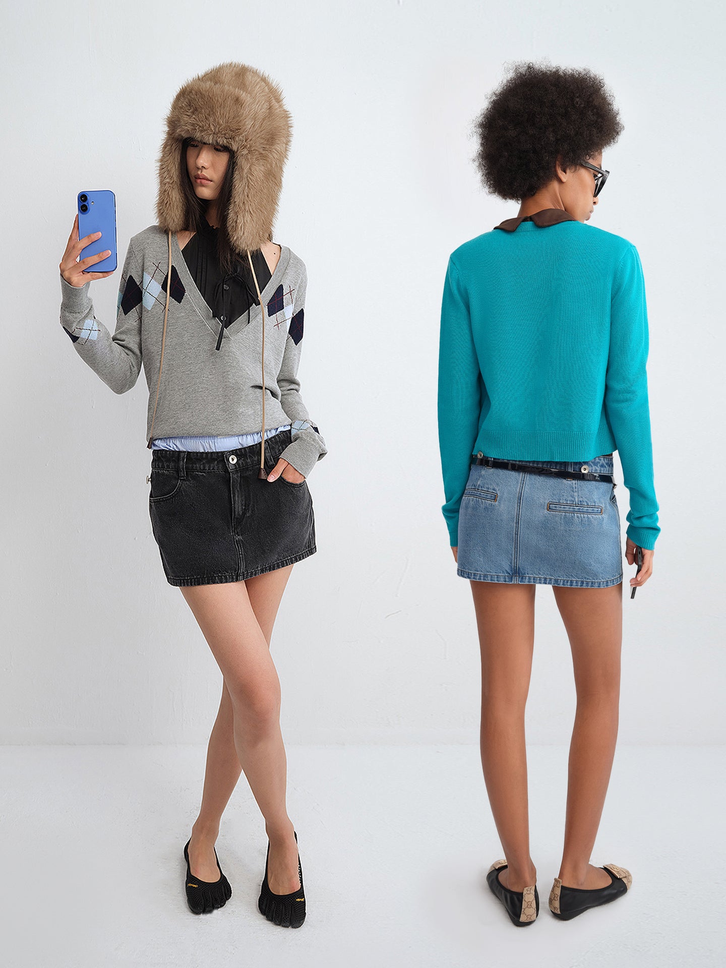 Gemini Layered Waistband Wide-Leg Denim Pants