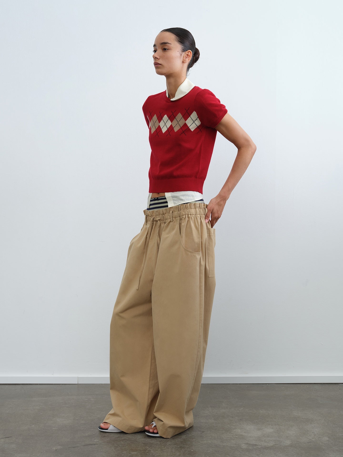 Argyle Short-Sleeve Knit Top