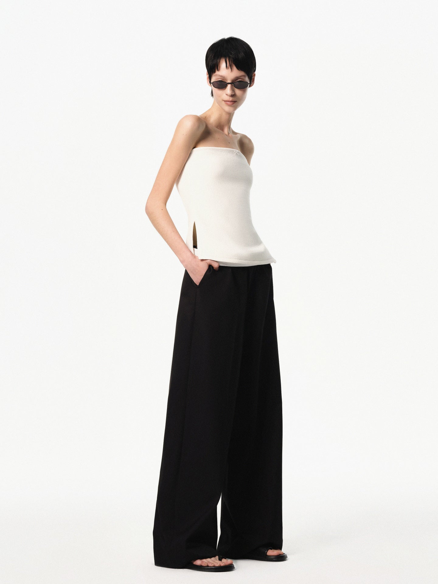 “Dandy” Fold-over Waist Wide-leg Pants