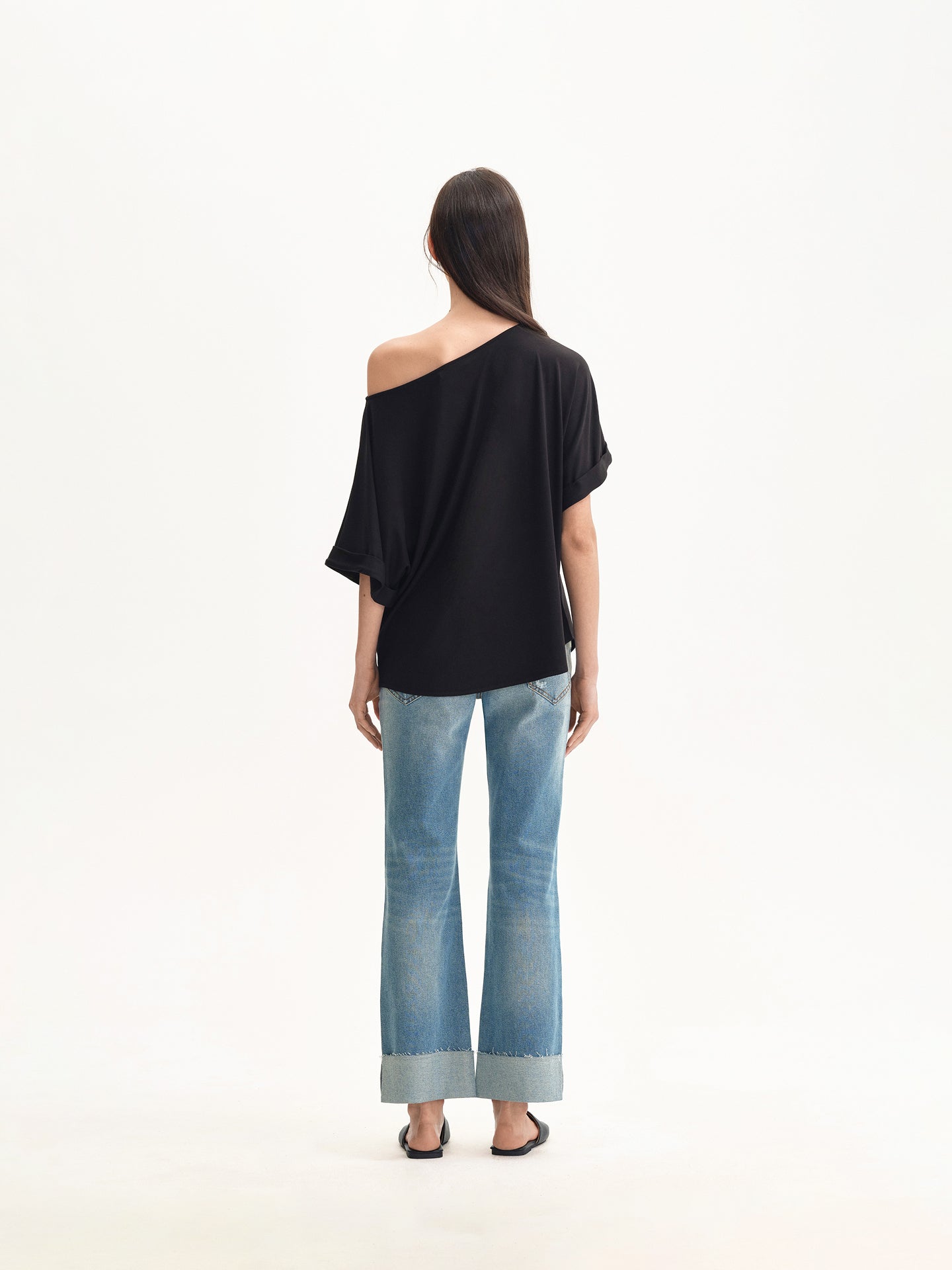Modal Relaxed Off-shoulder Boat-neck Top