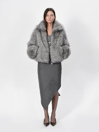 The Stand Collar Cropped Faux-Fur Jacket – Rarely Alike