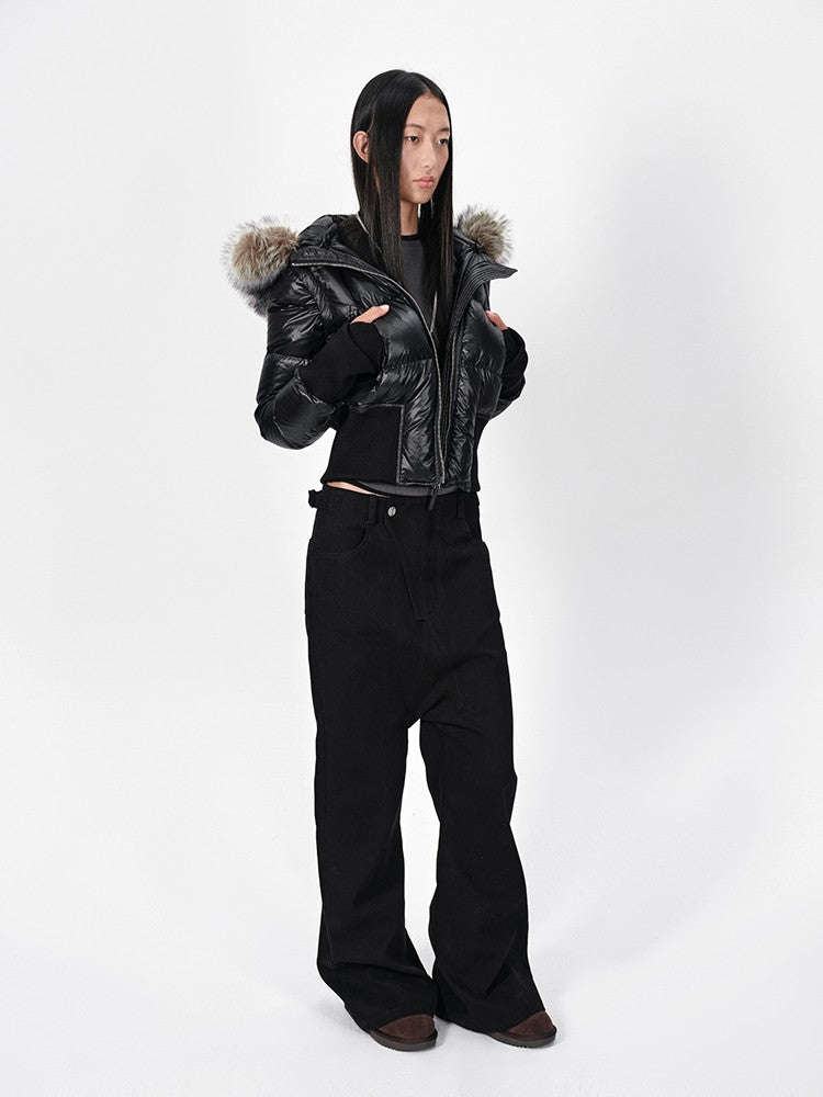 Detachable-Sleeve Fitted Cropped Down Jacket