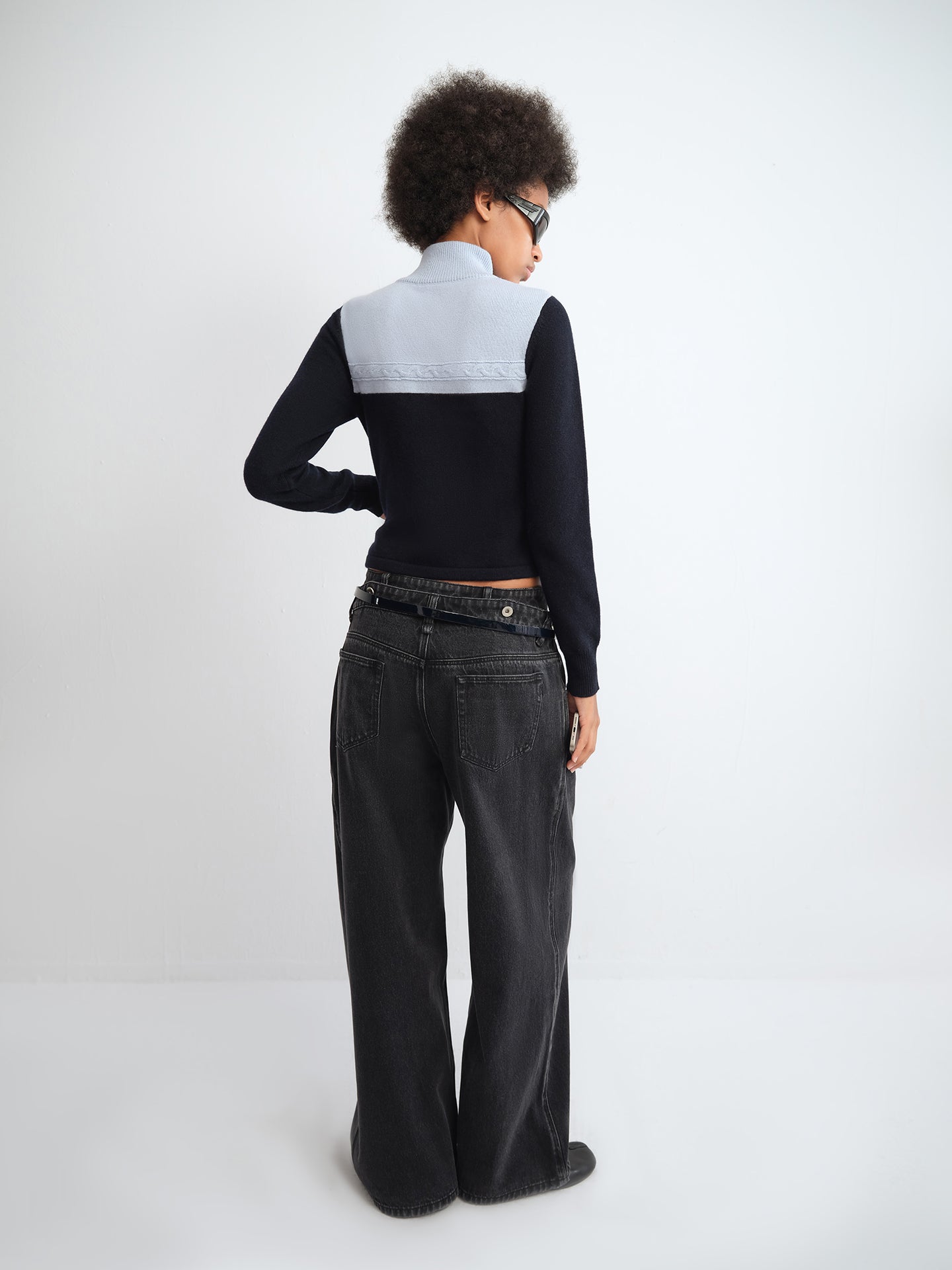 Colorblock Zip Wool Cardigan