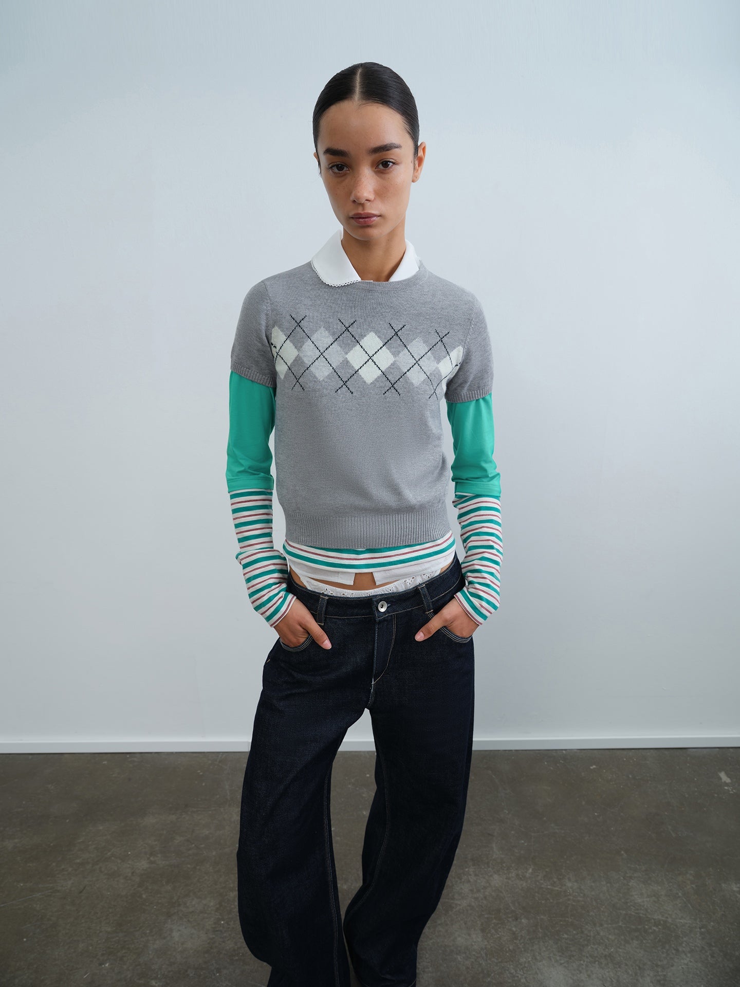 Argyle Short-Sleeve Knit Top