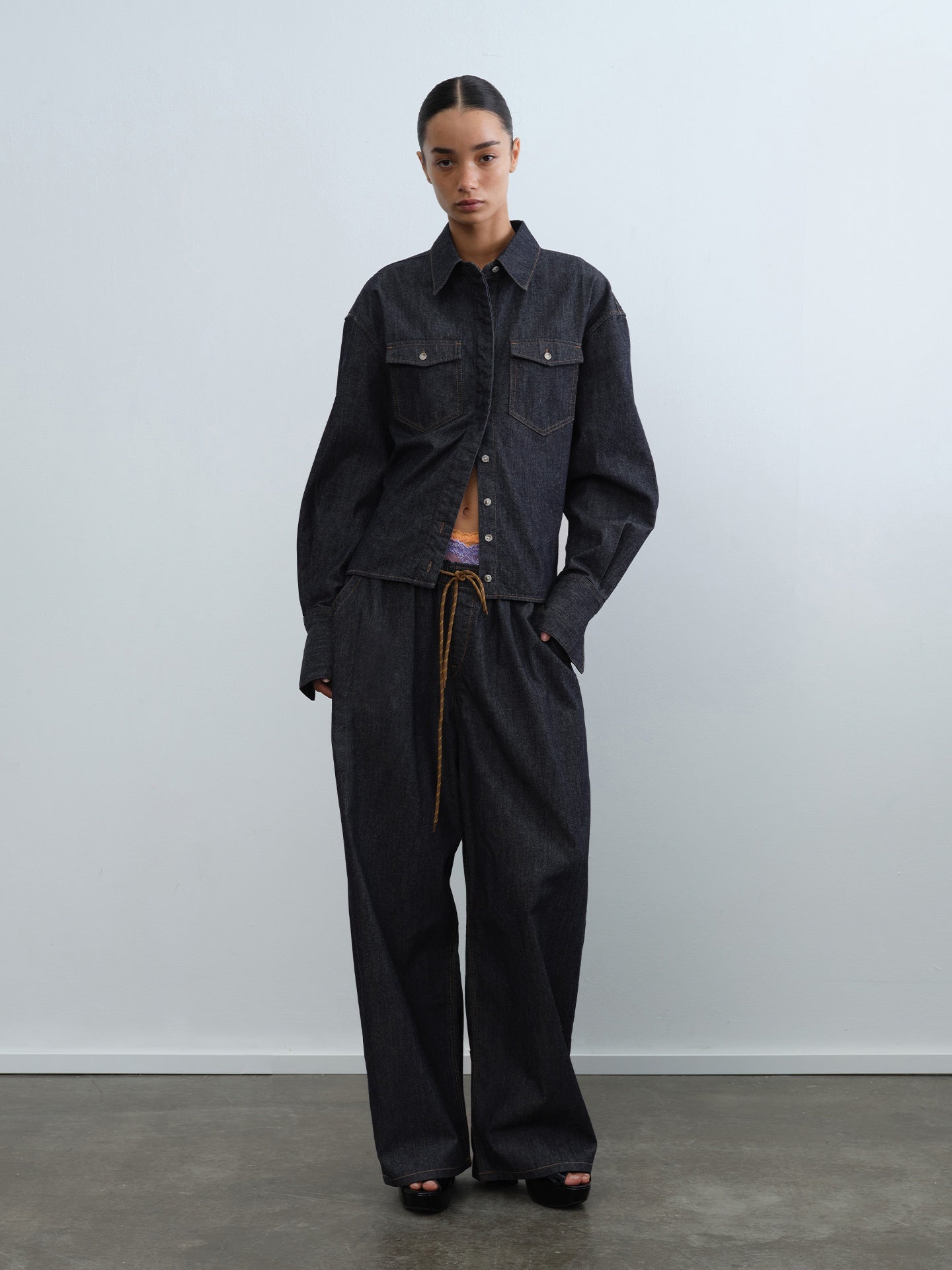Raw Denim Adjustable-Waist Drop Shoulder Shirt