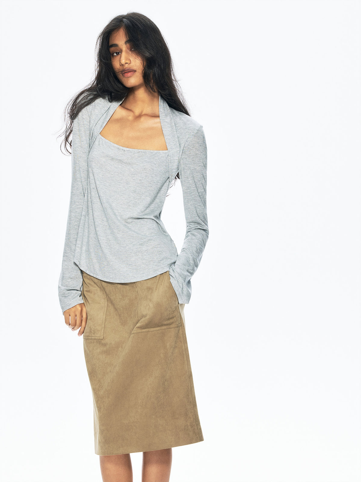 Flattering Faux Layered Sleeve Detail Knit Top