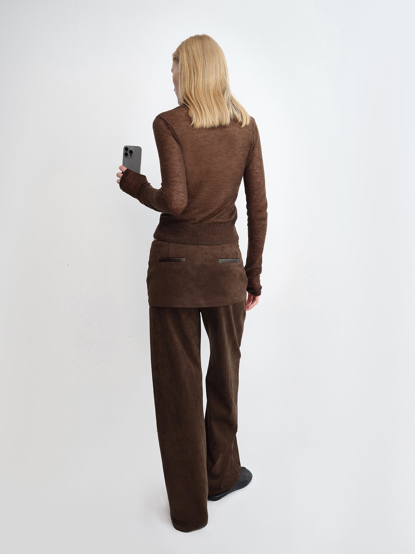 Suede Layered Wide-Leg Pants