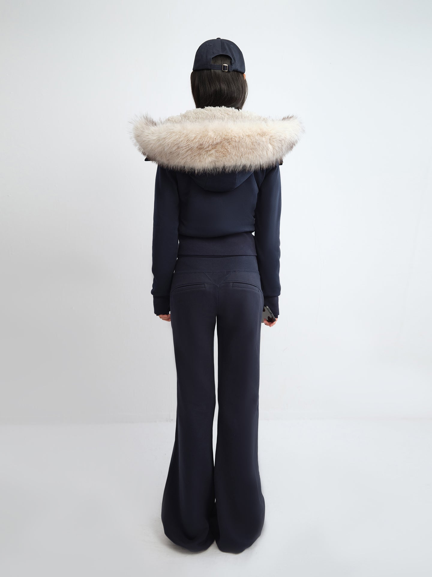 Asymmetric Fur Collar Plush Lining Hooded Parka