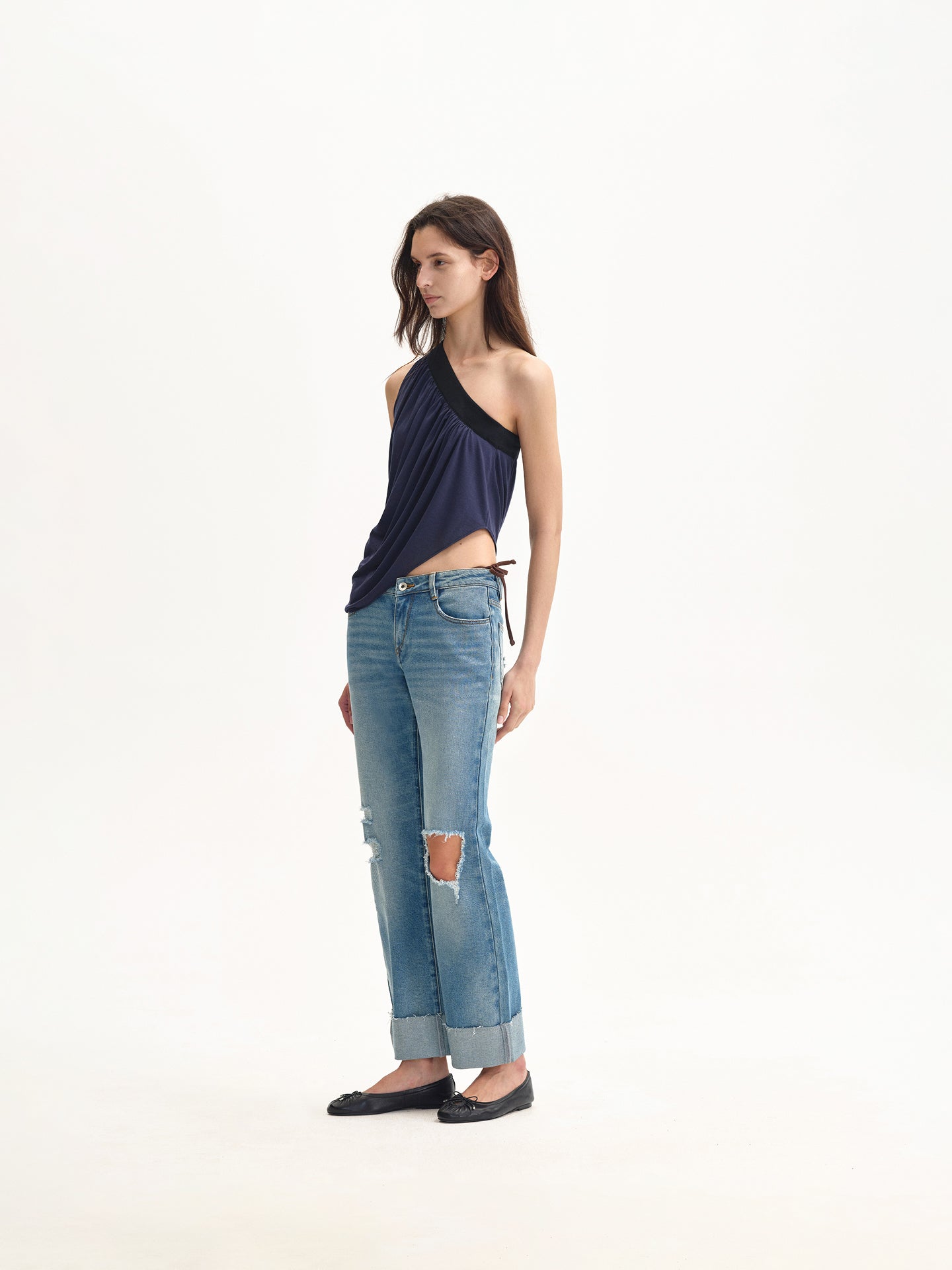 “Soft Flow” Draped One-shoulder Top