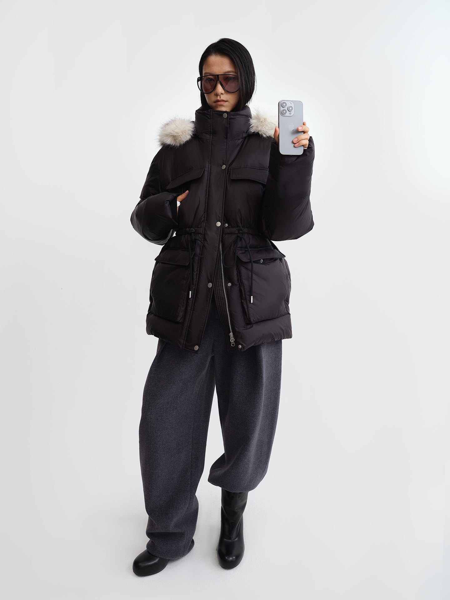 Detachable Hood Fitted Down Jacket