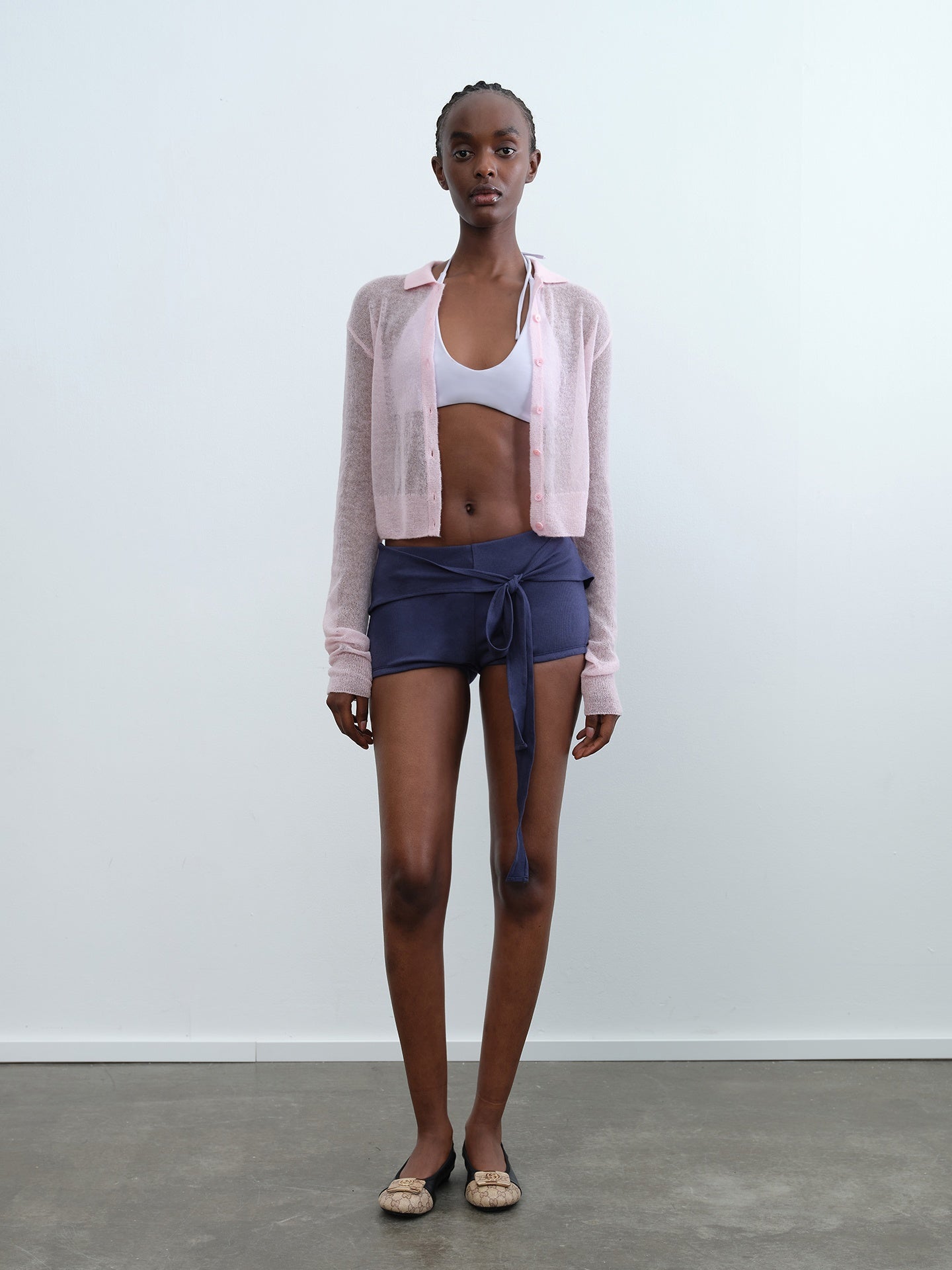 Mesh Polo Alpaca Cardigan