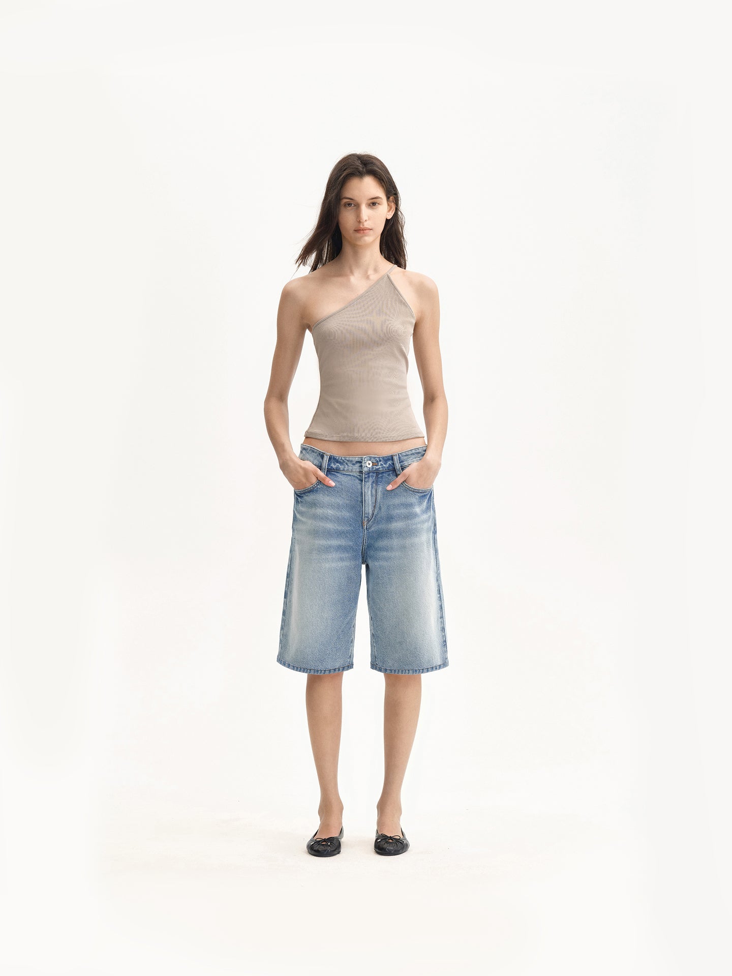 “Classique” Washed Denim Bermuda Shorts