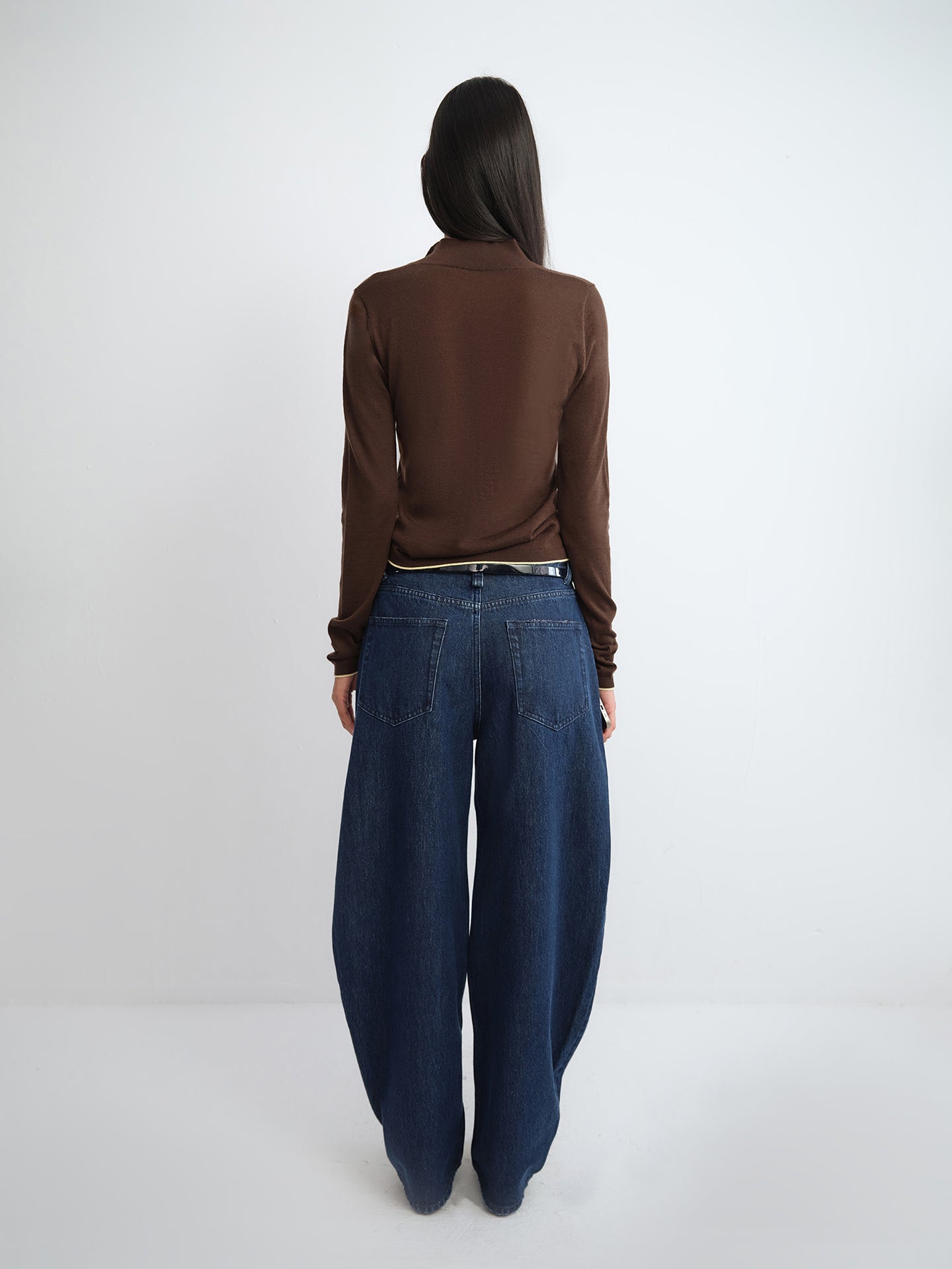 Henley Turtleneck Colorblock Wool Knit Top