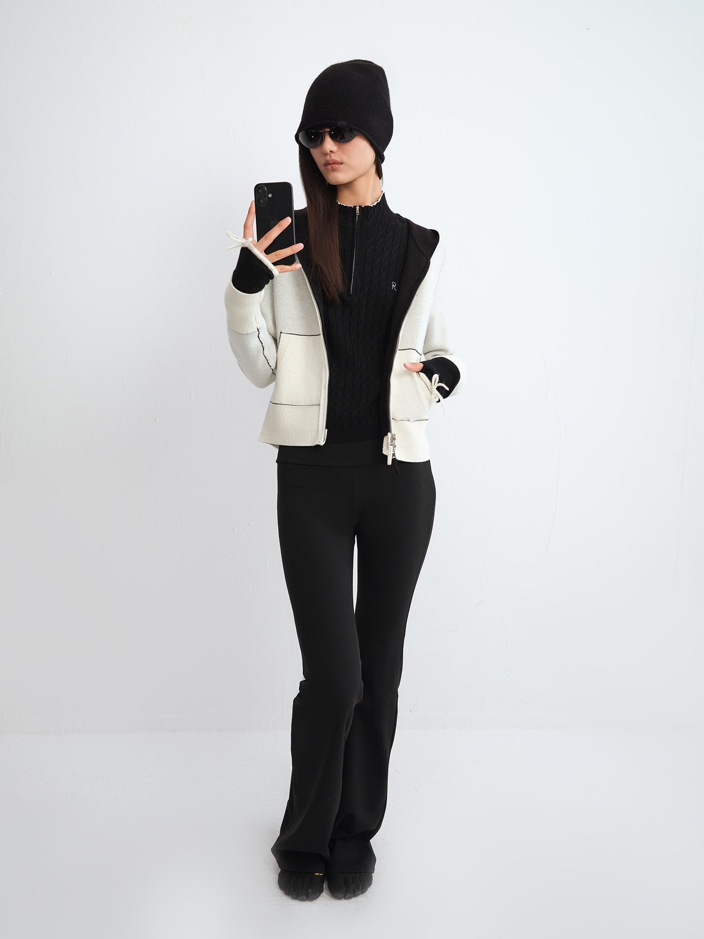 Colorblock Half-Zip Cable Knit Cardigan