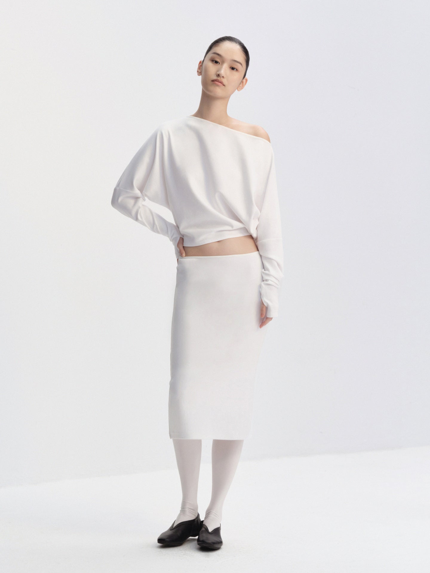 One-Shoulder Dolman-Sleeve T-Shirt