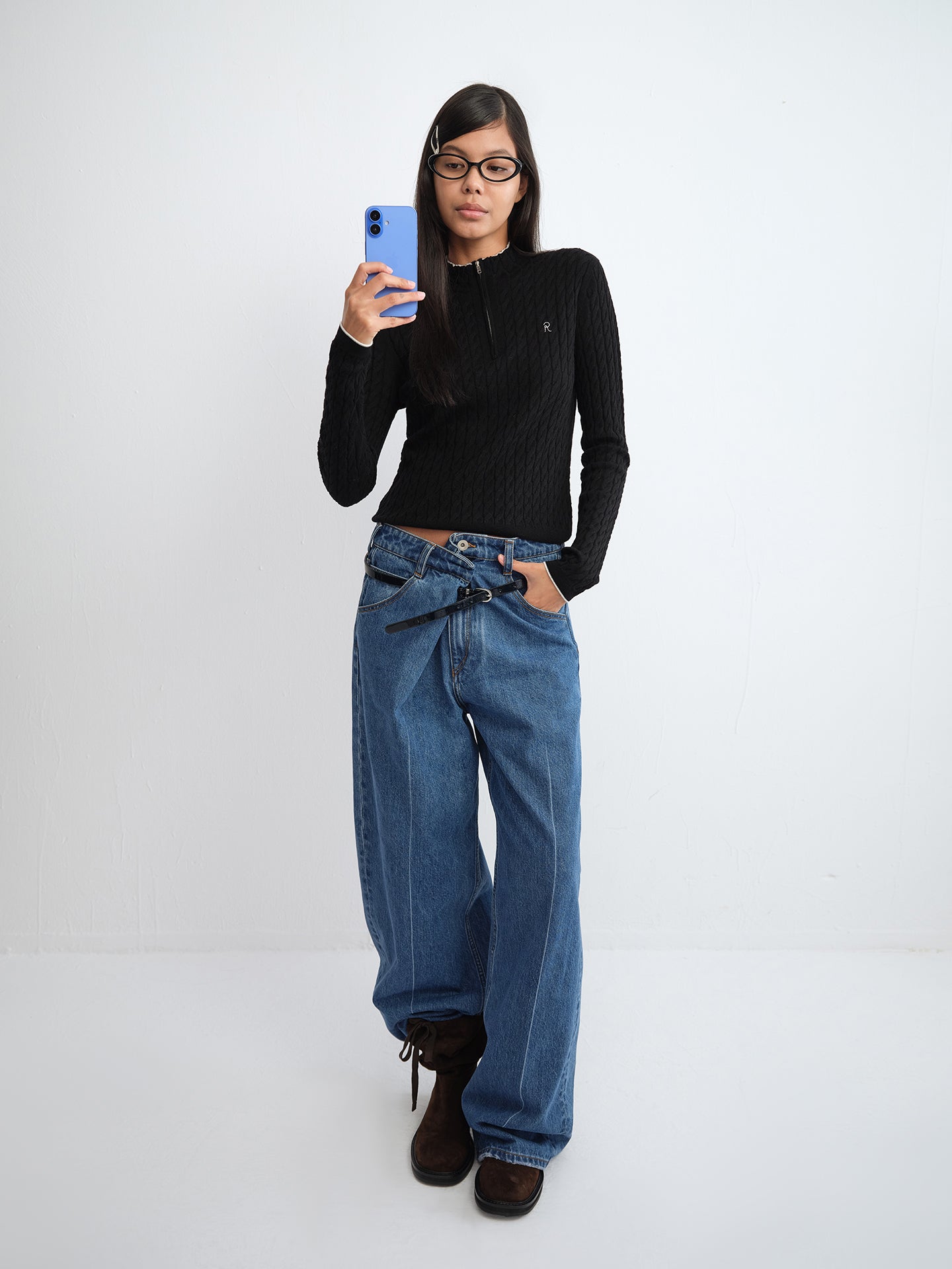 Jodie Asymmetric Waist Straight Denim Pants