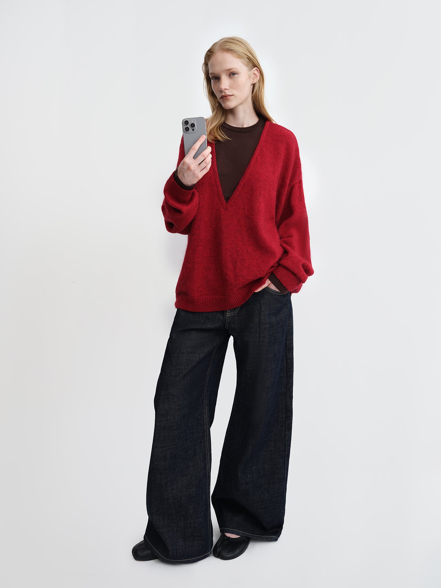 Deep V-Neck Mohair Oversized Jumper