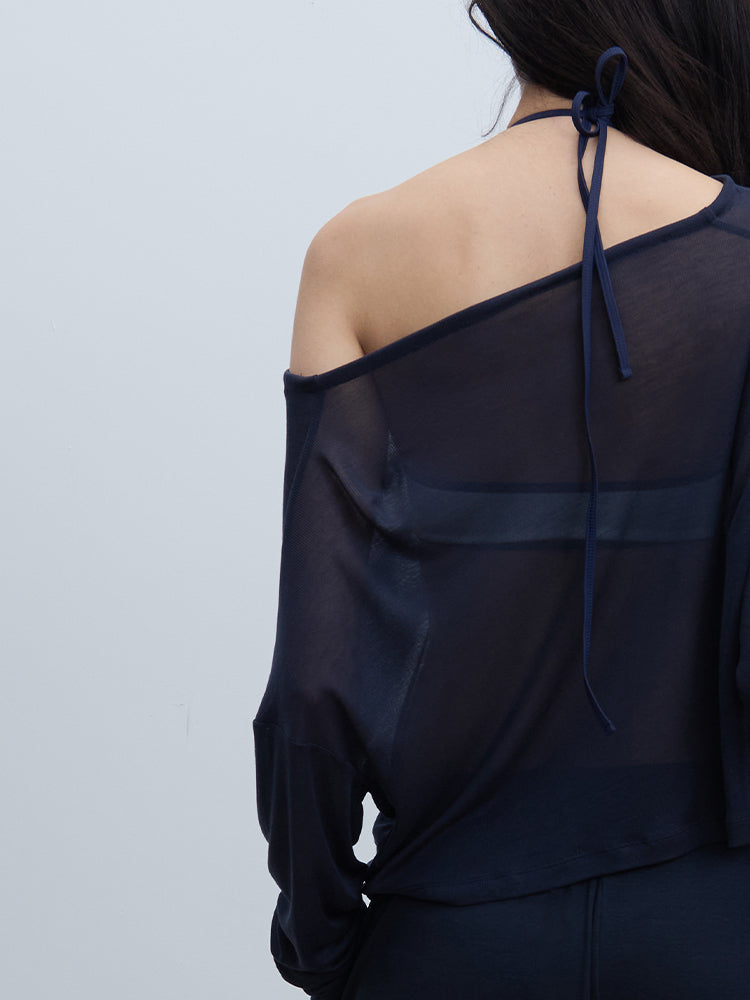 “Take A Walk” Drawstring Sheer Knit Pullover