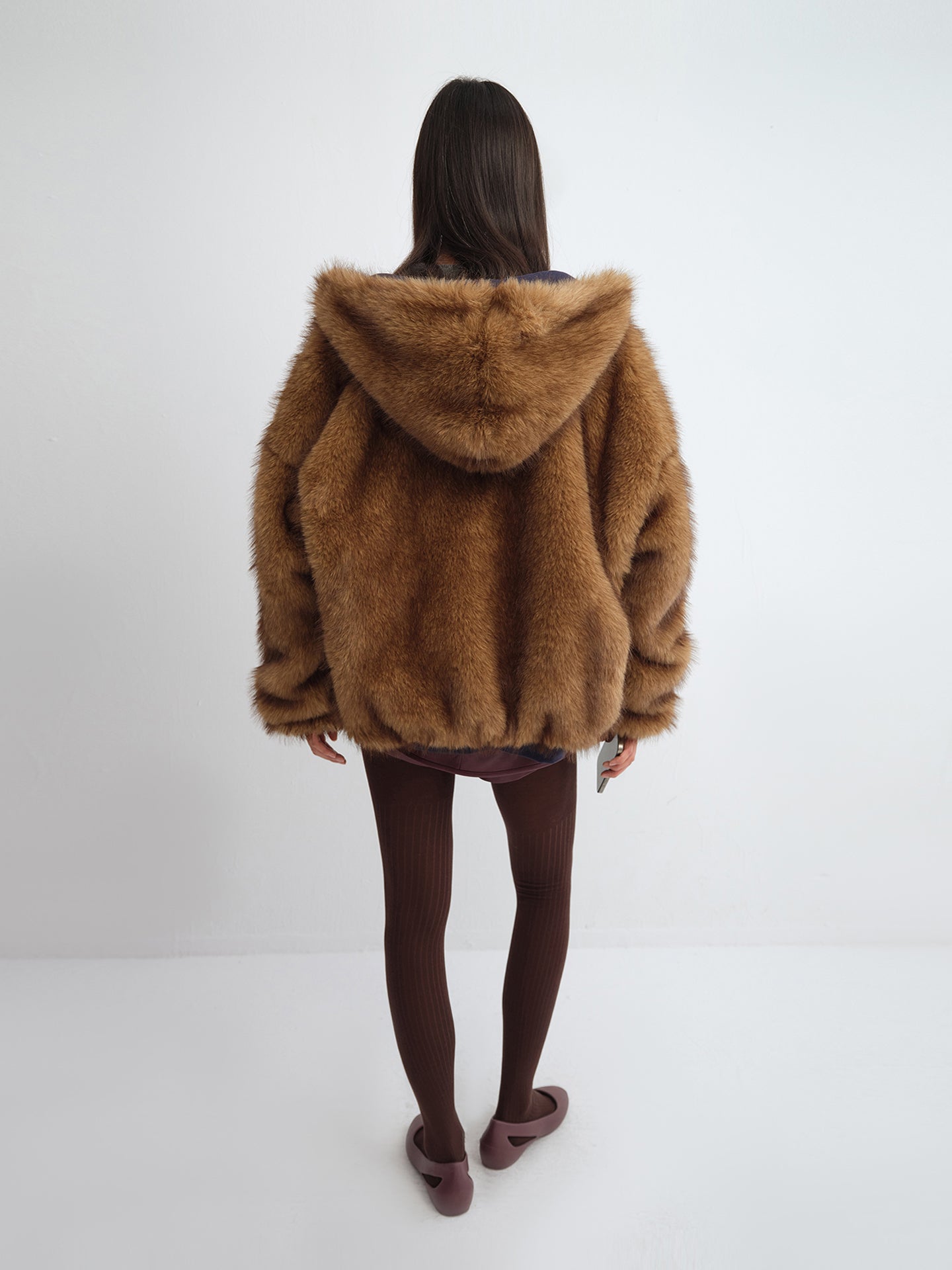 Two-Way Cropped Faux Fur Hooded Jacket