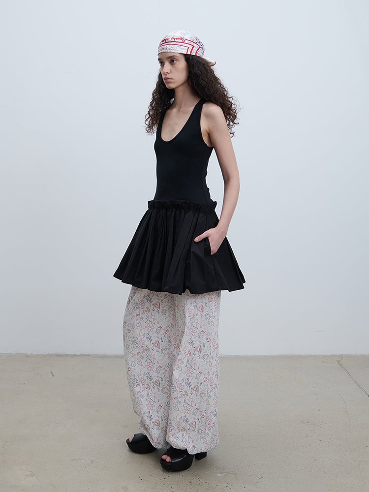 Ruched Puff-Hem Tank Dress