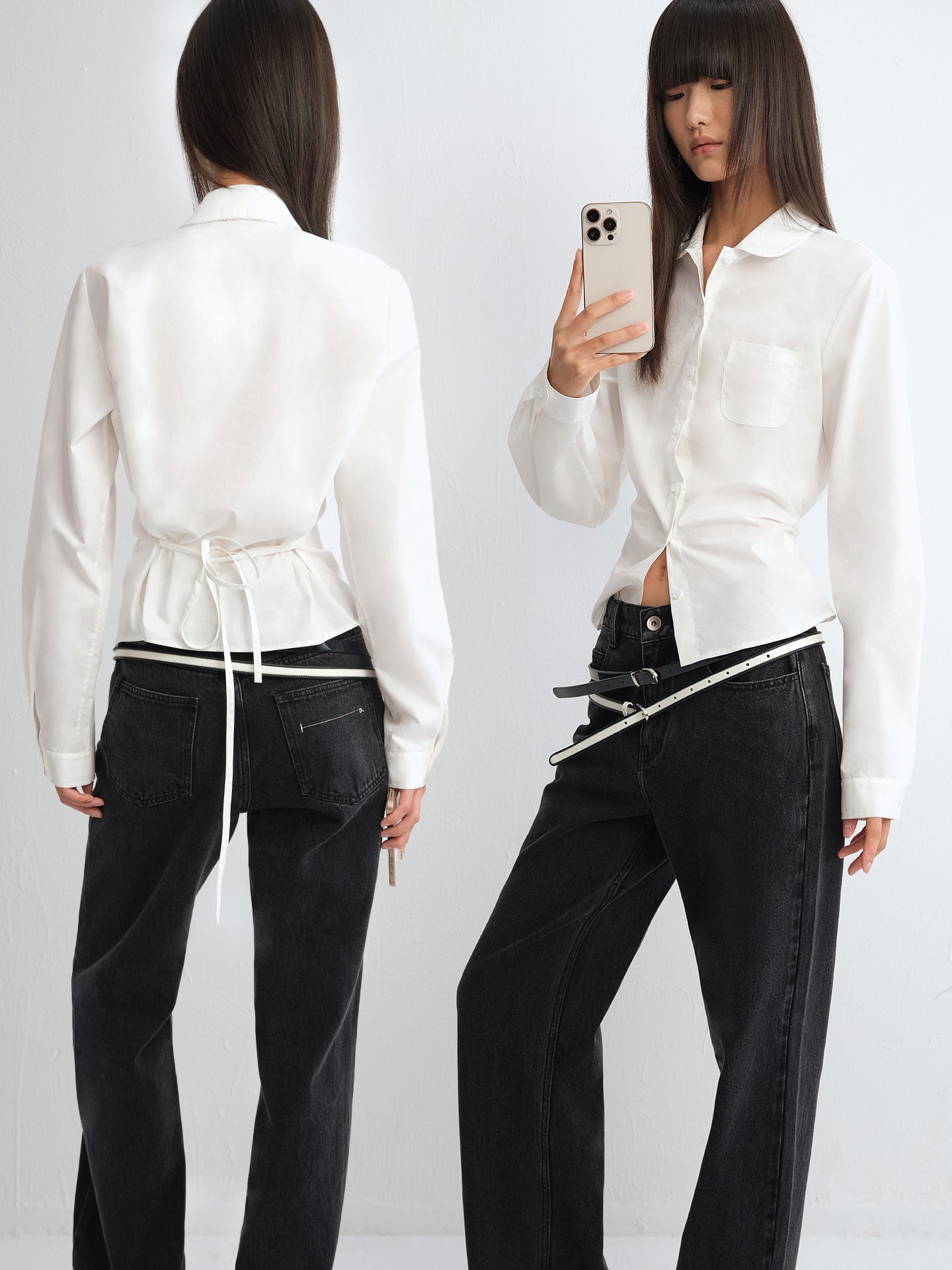 Peter Pan Collar Tie-Waist Shirt